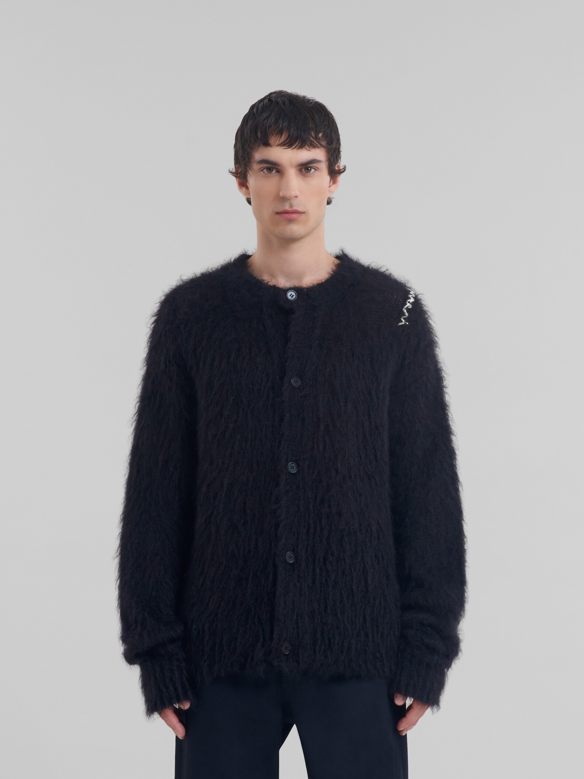 Cardigan in mohair spazzolato nero - Pullover - Image 2