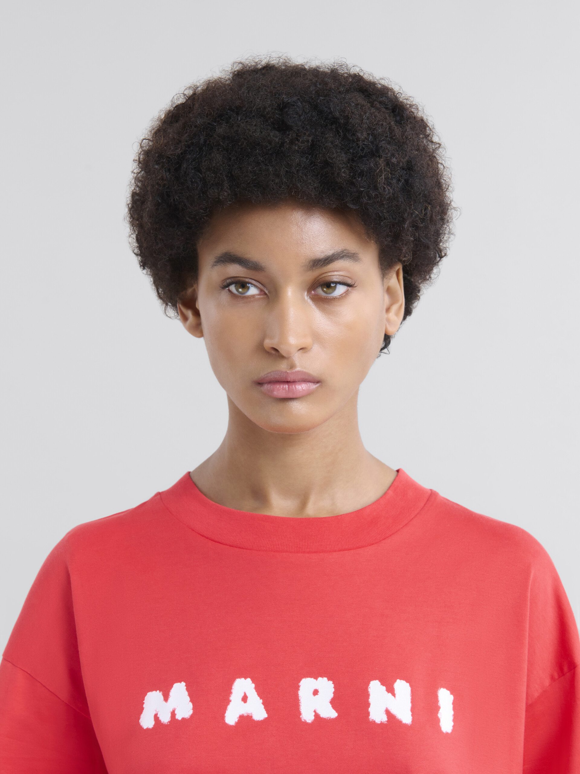 T-shirt boxy in jersey rosso con logo Marni Scribbled - T-shirt - Image 4