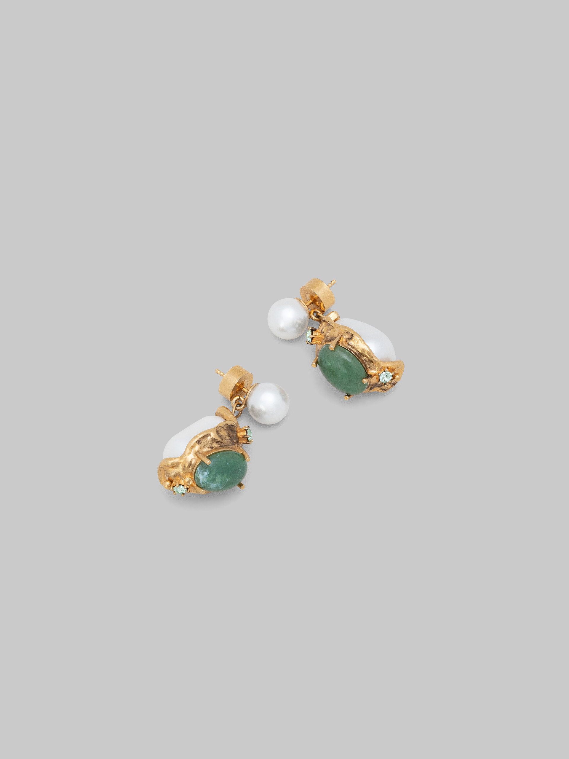 Pearl drop earrings with green gemstones - Earrings - Image 4