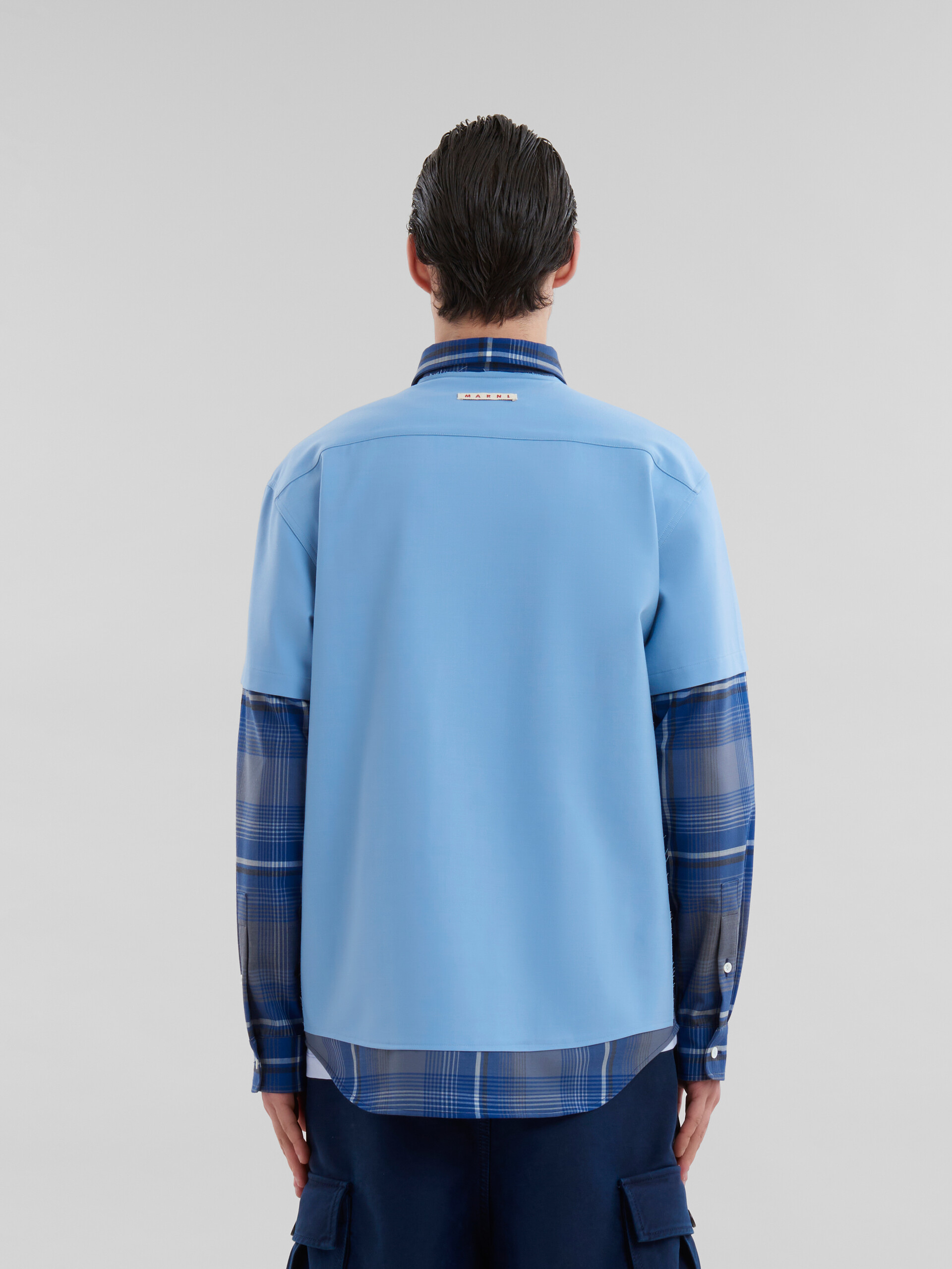 Camicia multicapo in lana a quadri blu - Camicie - Image 3