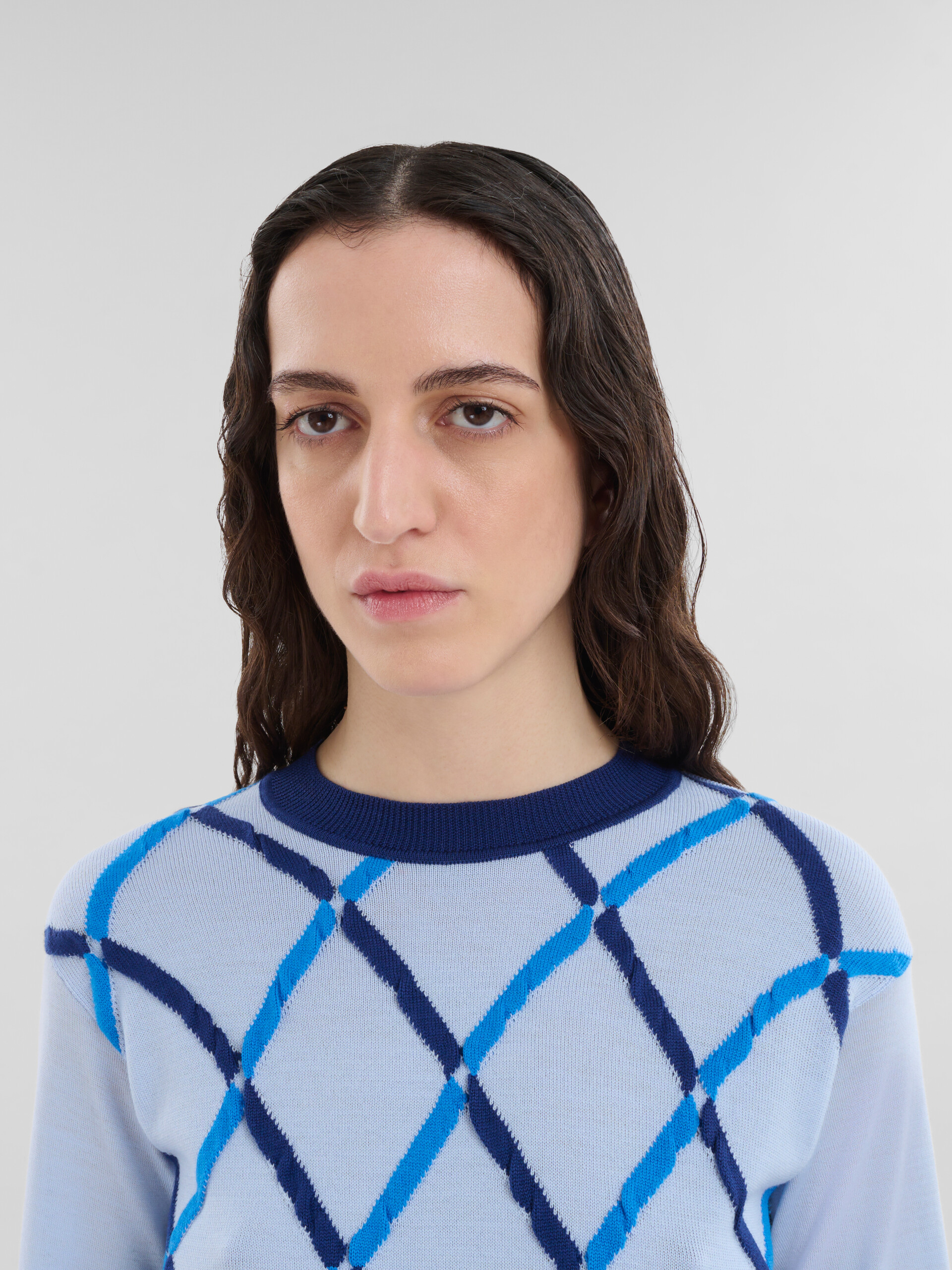 Maglione in mohair-seta azzurro con rombi sul davanti - Pullover - Image 4