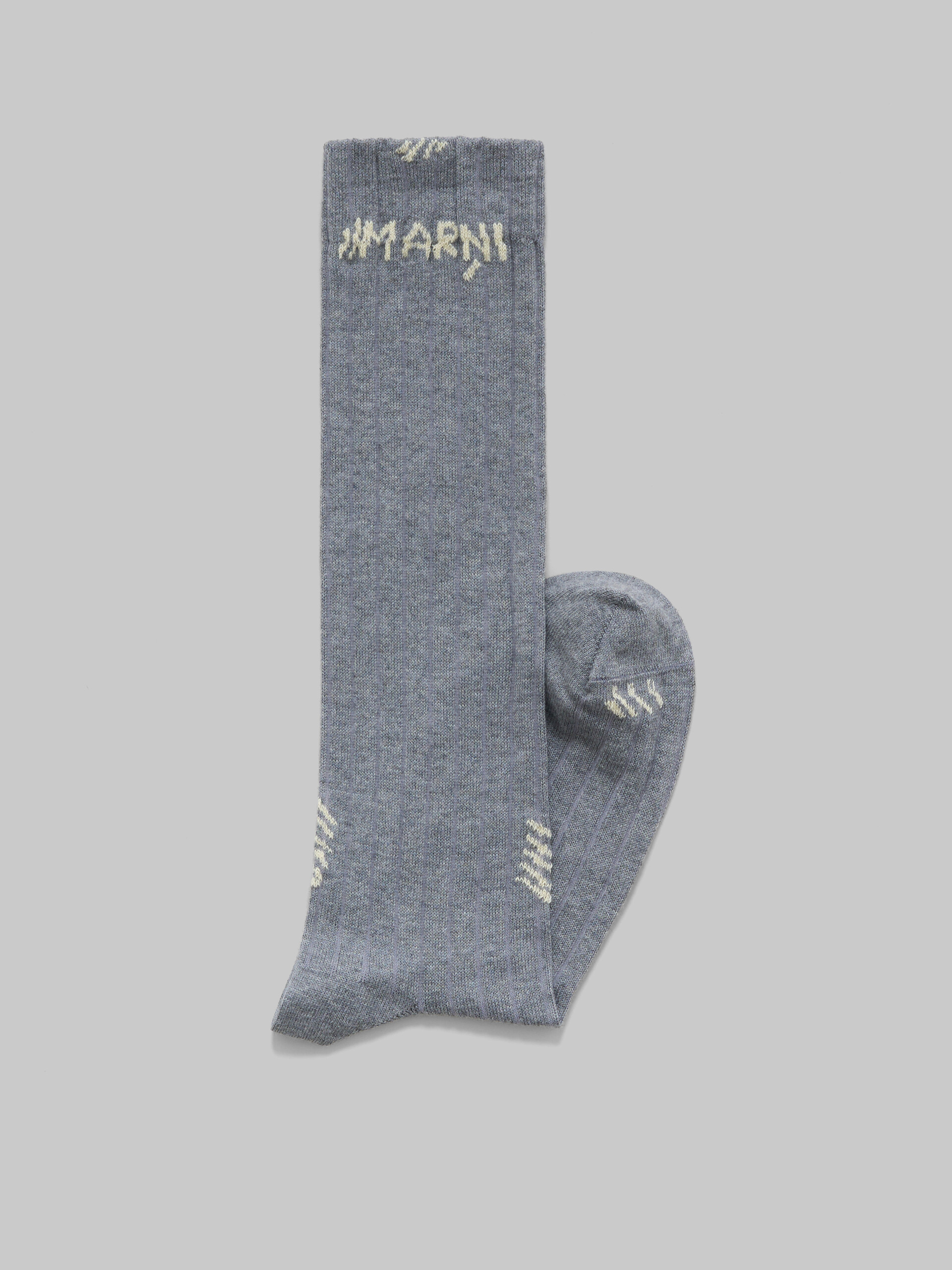 Light blue ribbed cotton socks with Marni mending - Socks - Image 2