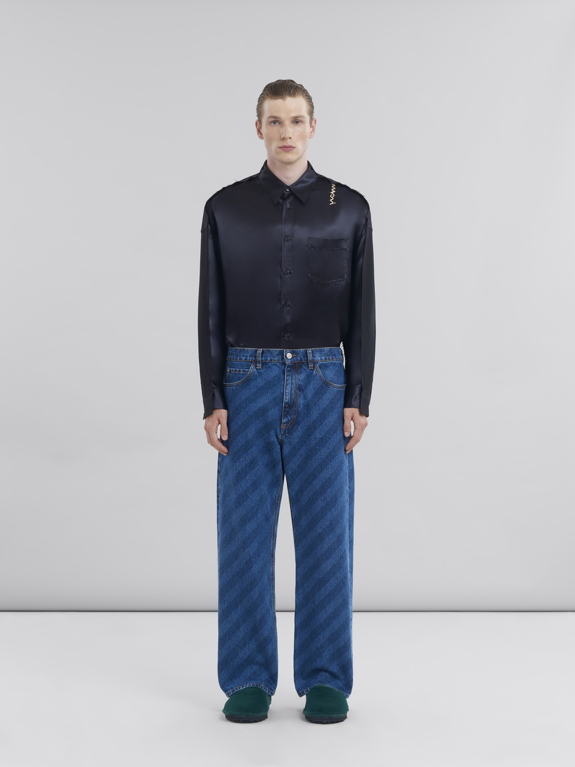 Jeans con gamba ampia in denim blu a righe - Pantaloni - Image 2