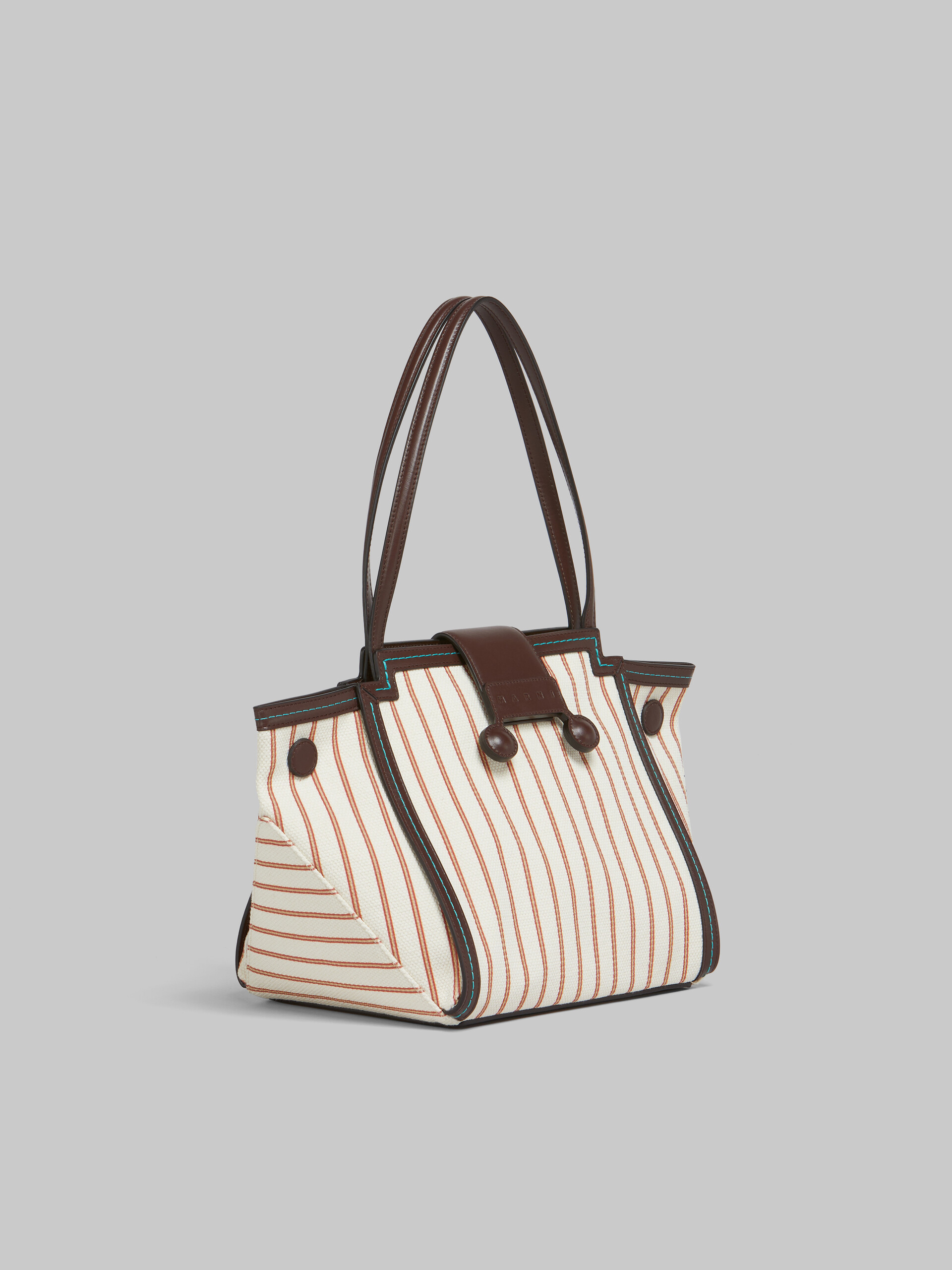 Borsa Riviera Mini in pelle marrone e canvas a righe bianche e rosse - Borse a mano - Image 6