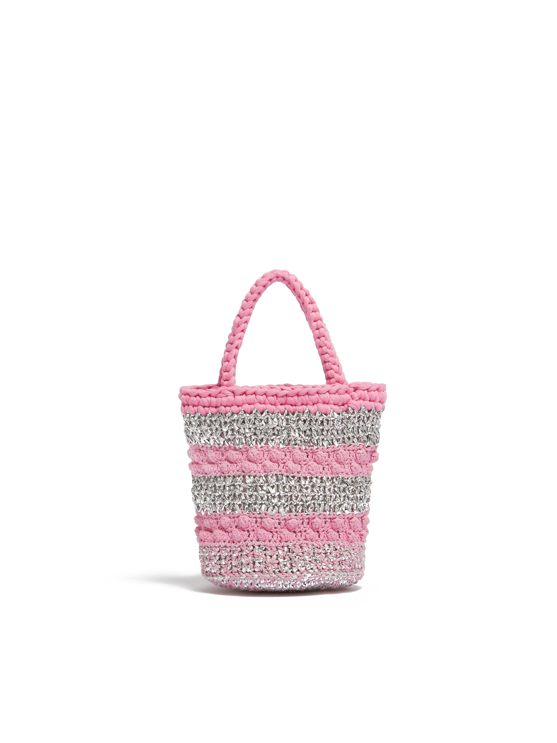 Borsa MARNI MARKET BUCKET in maglia a rilievo blu scuro e argento - Borse shopping - Image 3