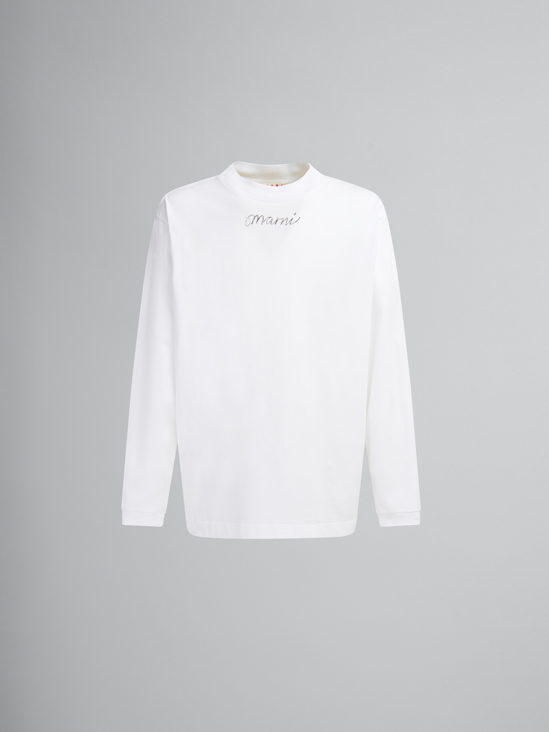 T-shirt a maniche lunghe in cotone biologico bianco con motivo Scribble Marni - T-shirt - Image 1