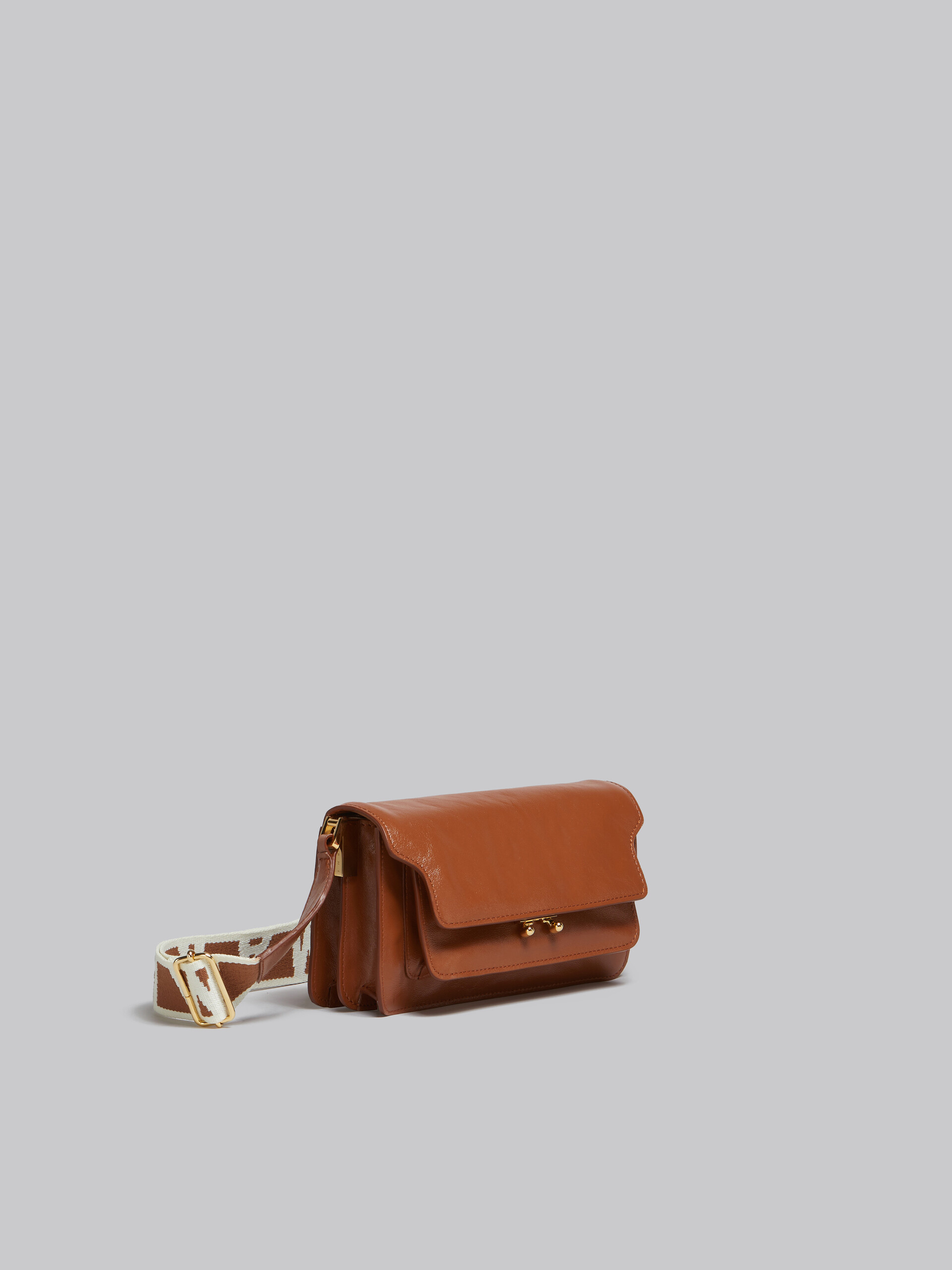 Brown leather E/W Soft Trunk Bag with logo strap