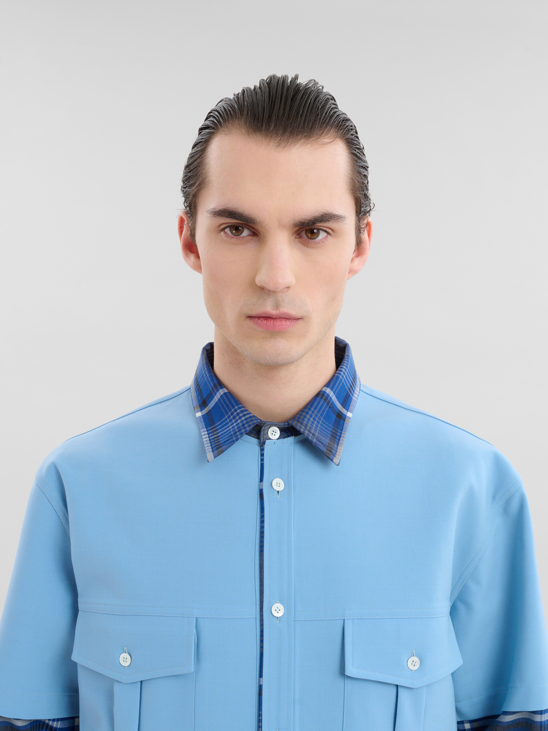 Camicia multicapo in lana a quadri blu - Camicie - Image 4