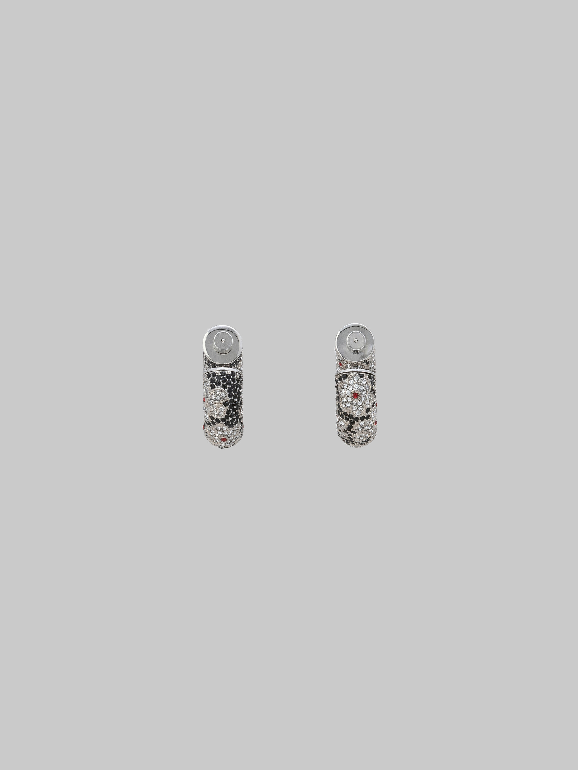 Black tube earrings with rhinstone daisies - Earrings - Image 3