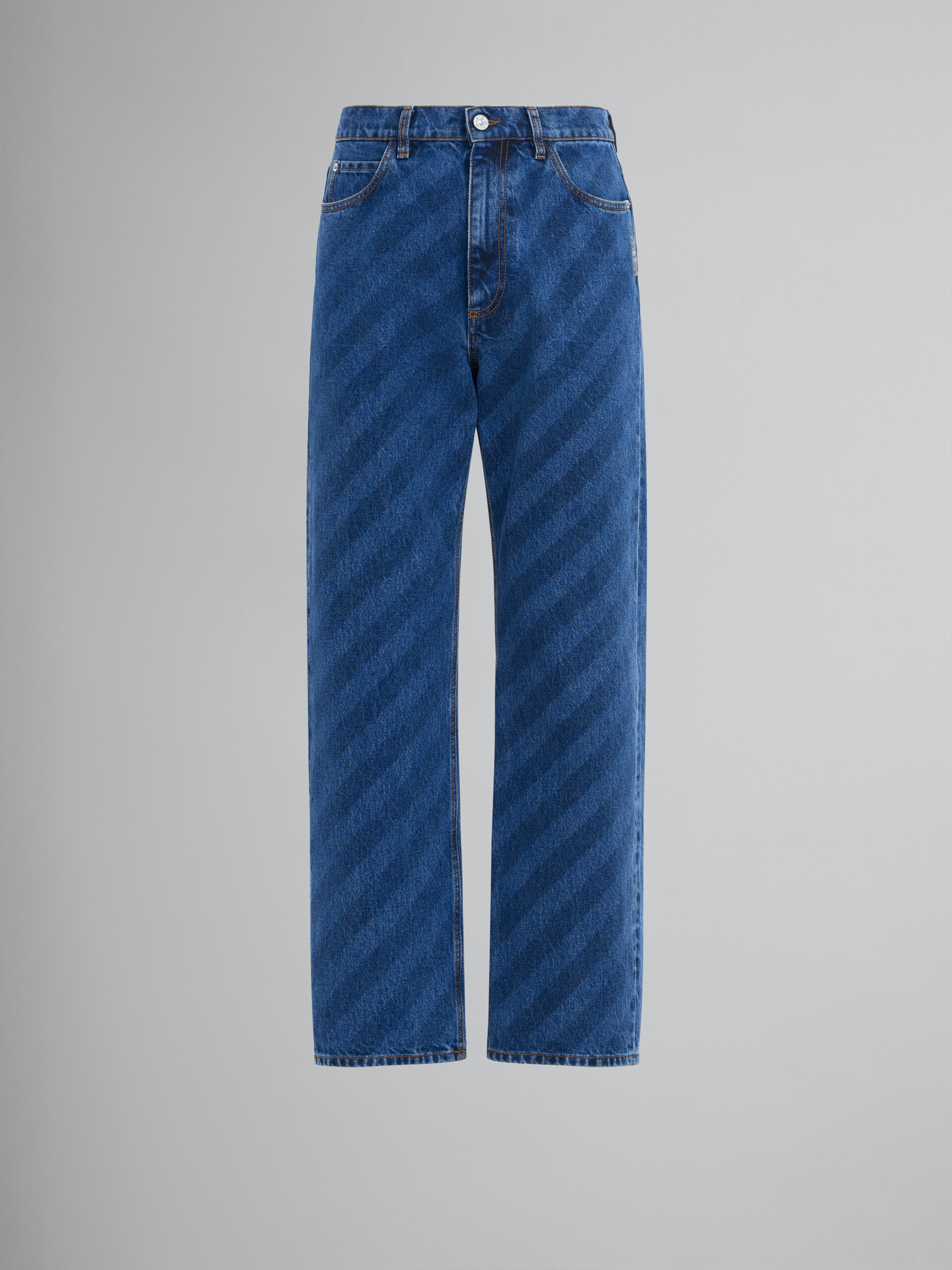 Jeans con gamba ampia in denim blu a righe - Pantaloni - Image 1