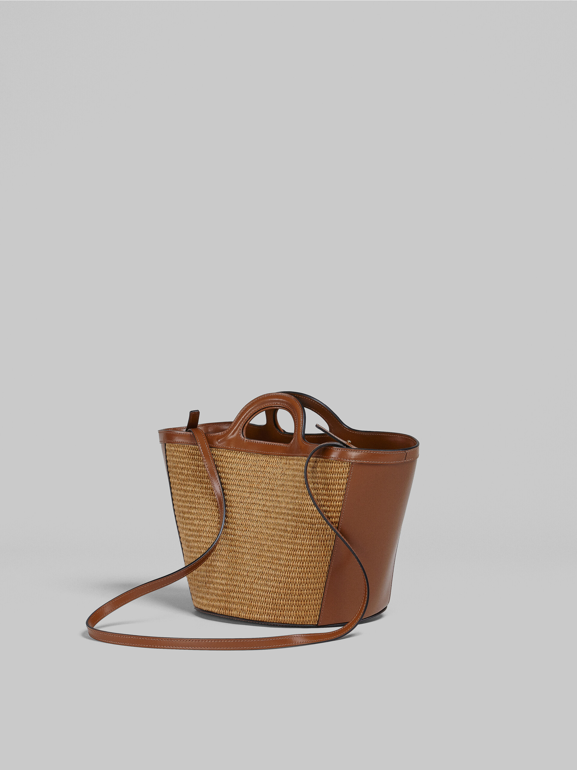 Tropicalia Small Bag in brown leather and raffia-effect fabric | Marni