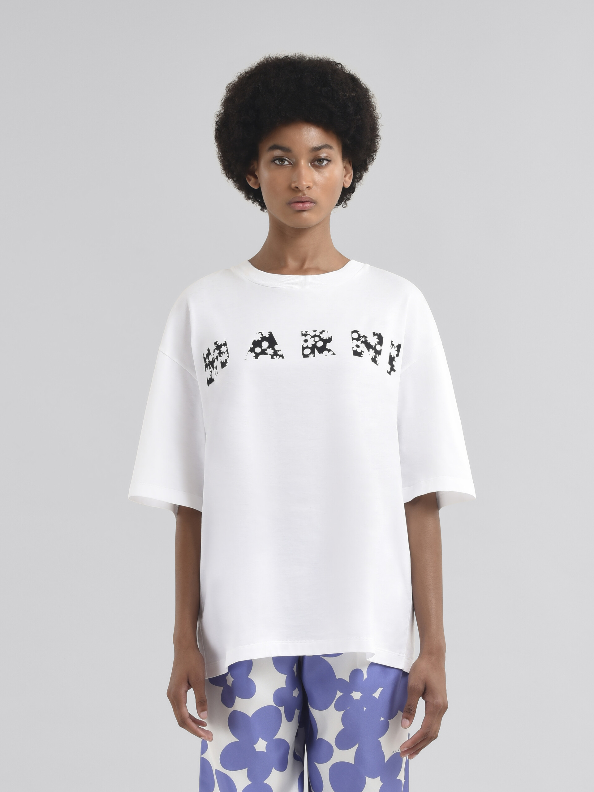 T-shirt in cotone con logo Marni Pop Fields indaco - T-shirt - Image 2