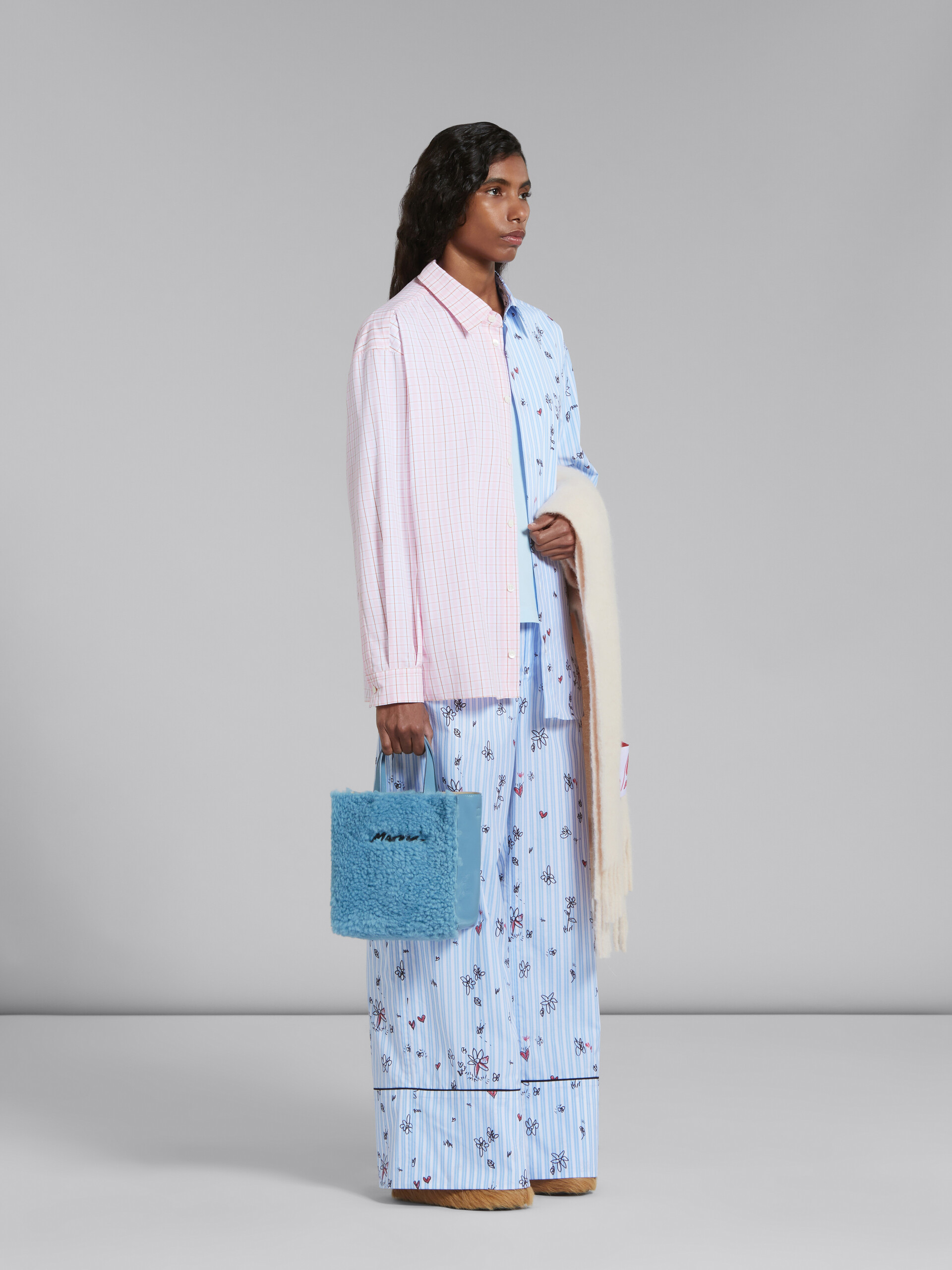 Blue striped pyjama trousers with Magic Garden print