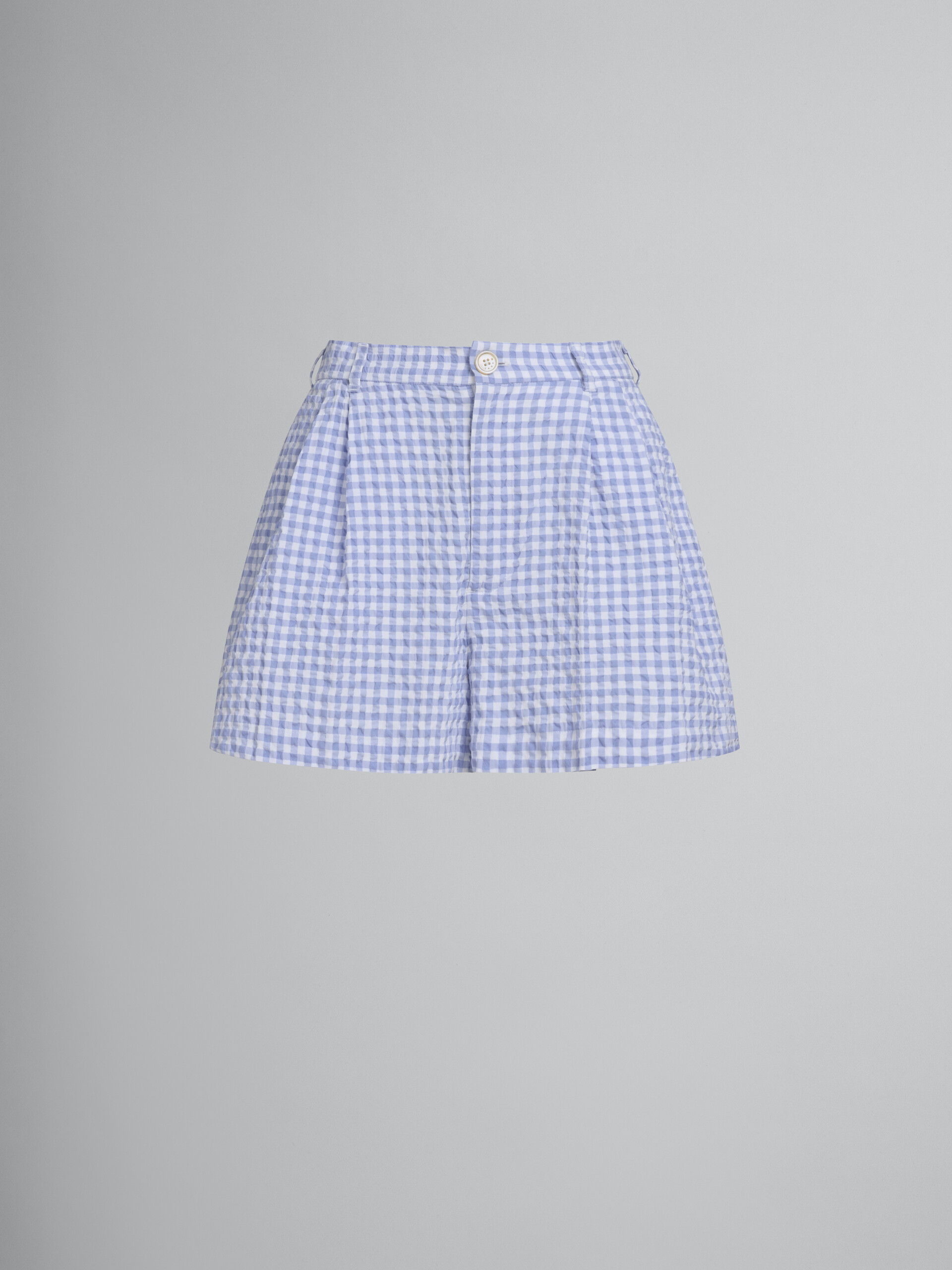 Short in seersucker a quadretti bianchi e azzurri - Pantaloni - Image 1