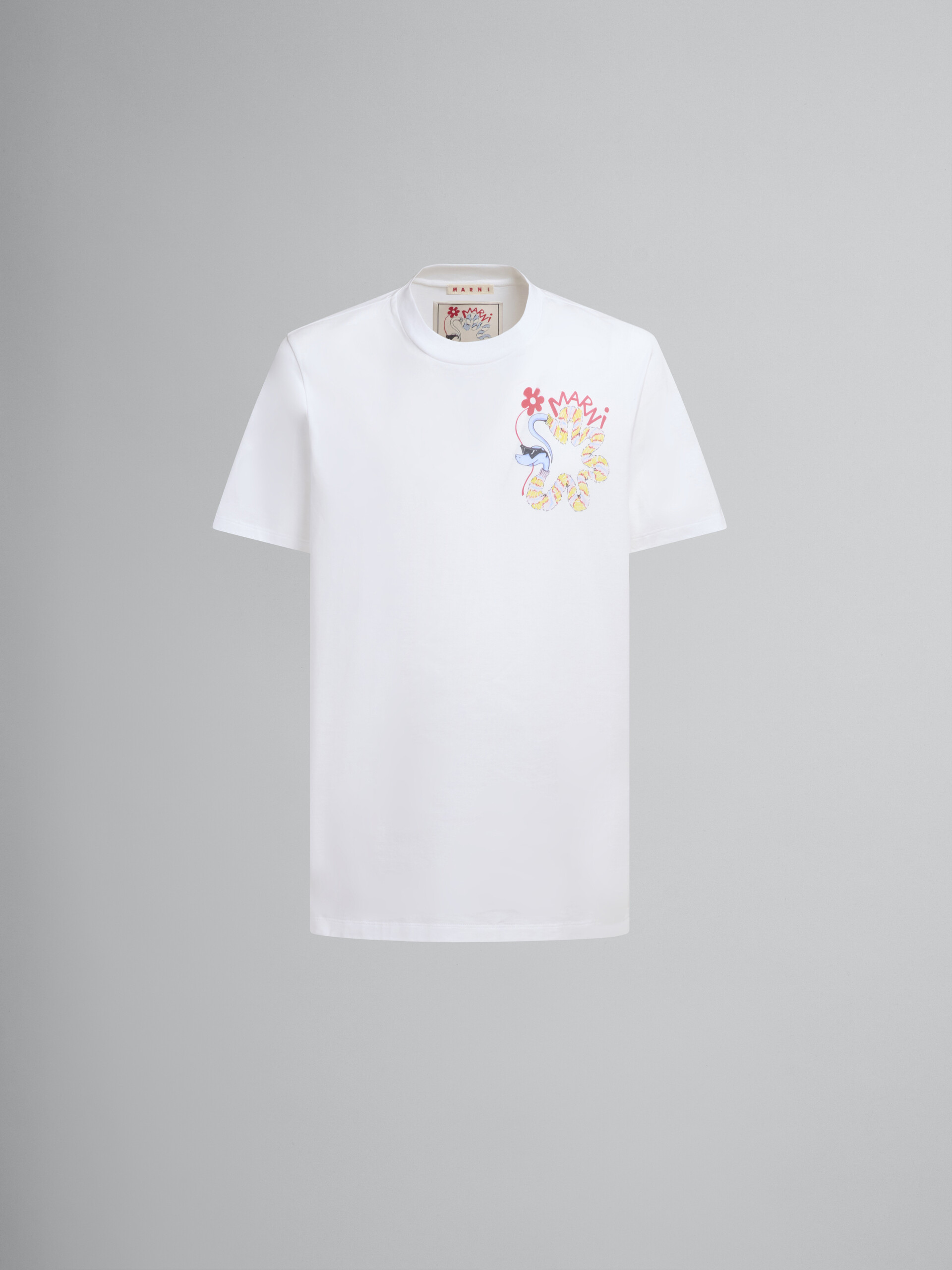 T-shirt in cotone bianco con stampa serpente - Camicie - Image 1