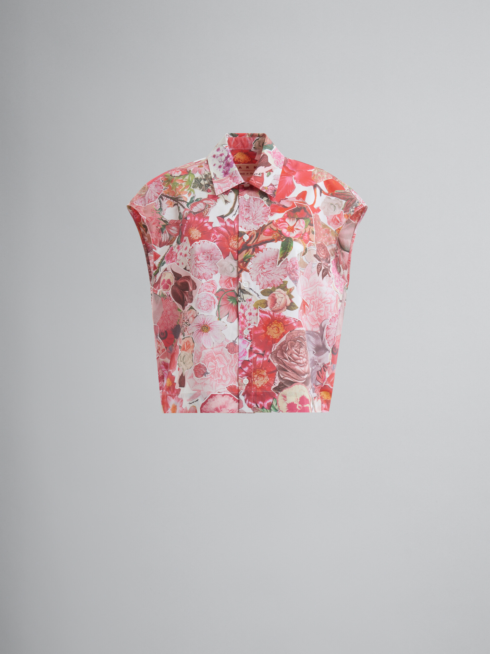 Pink poplin sleeveless shirt with Requiem print