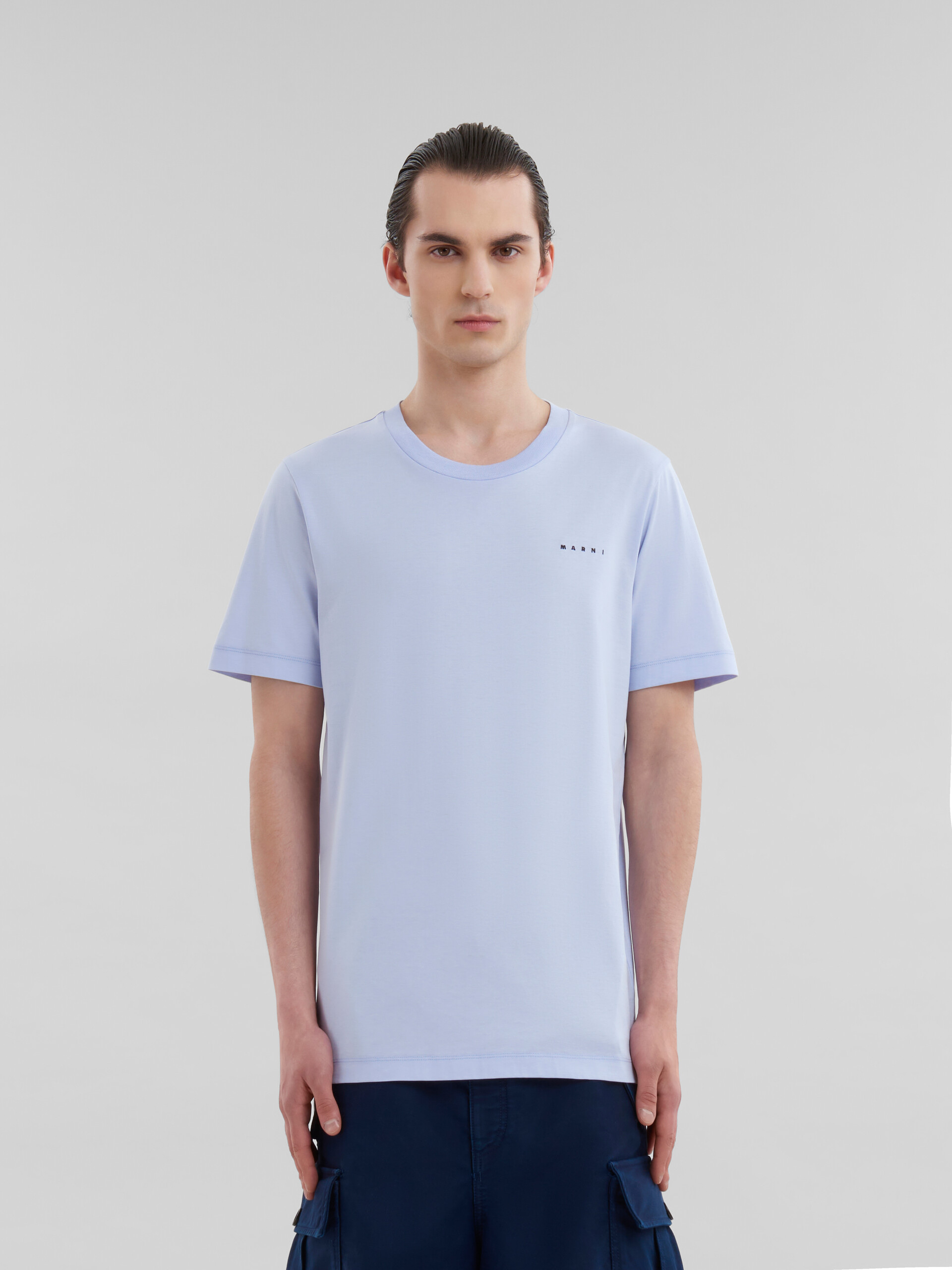 Deep blue organic cotton T-shirt with mini Marni logo - Shirts - Image 2