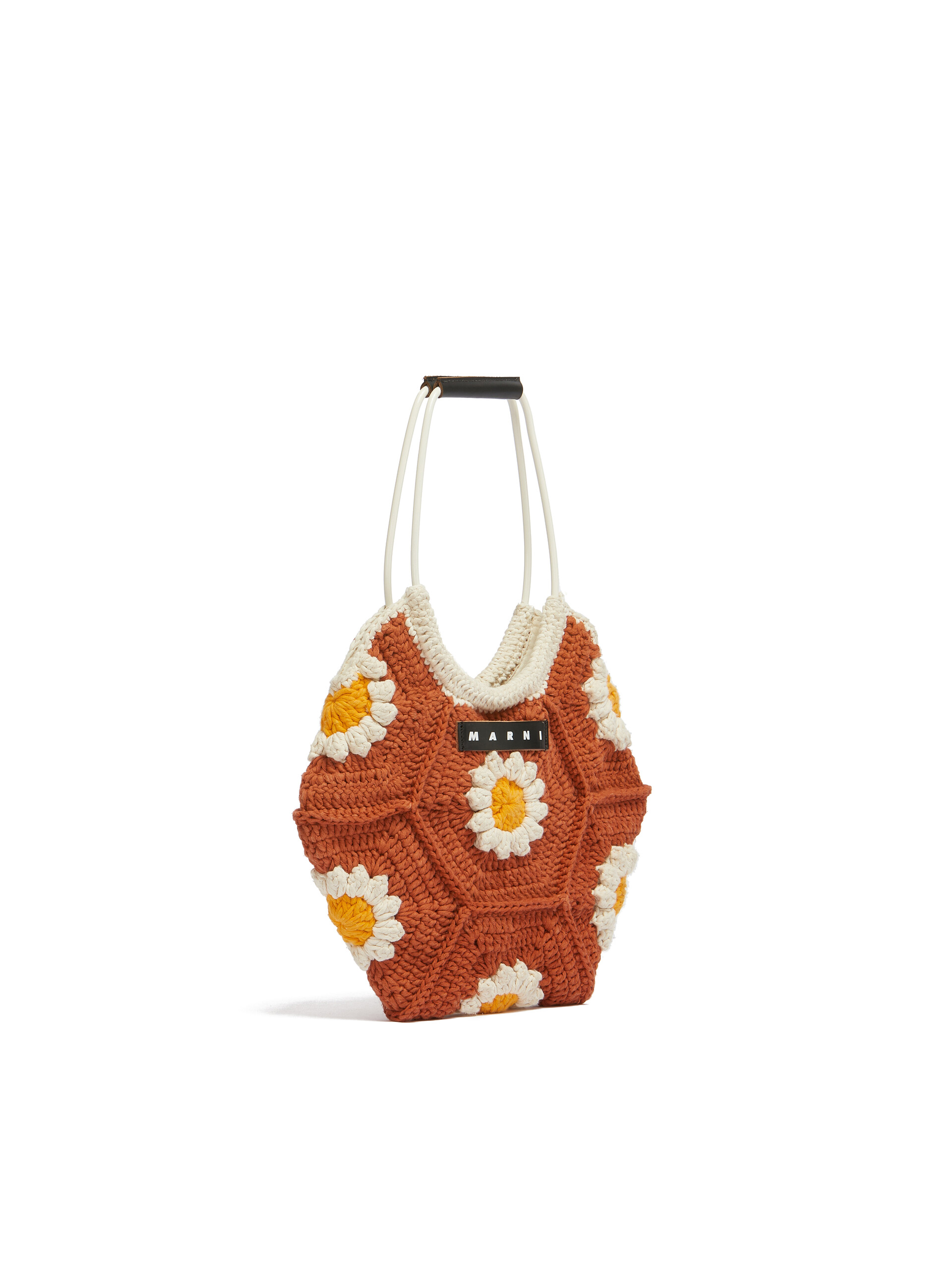 Brown flower cotton crochet MARNI MARKET handbag