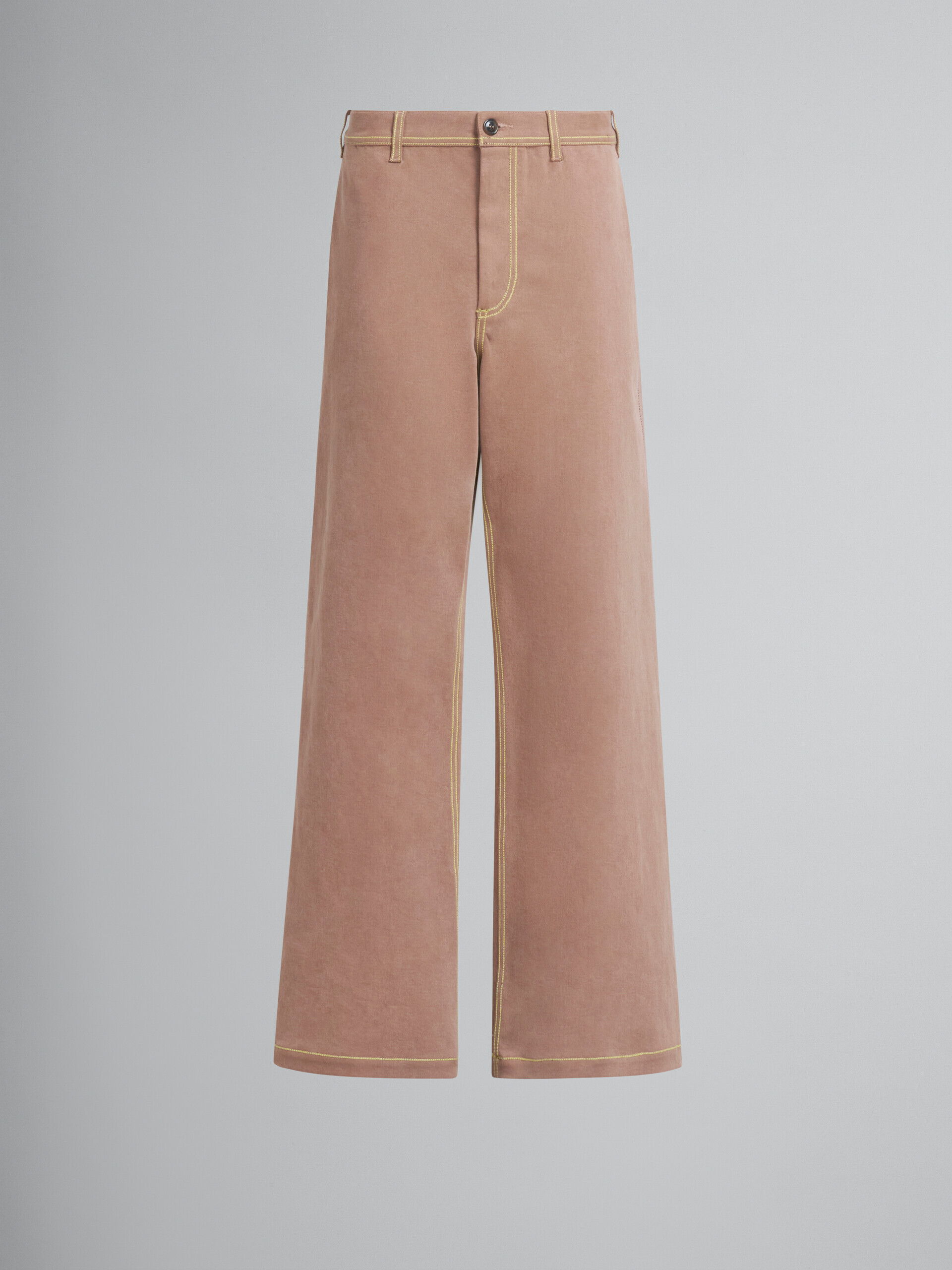 Pantaloni in denim biologico marrone con cuciture a contrasto - Pantaloni - Image 2