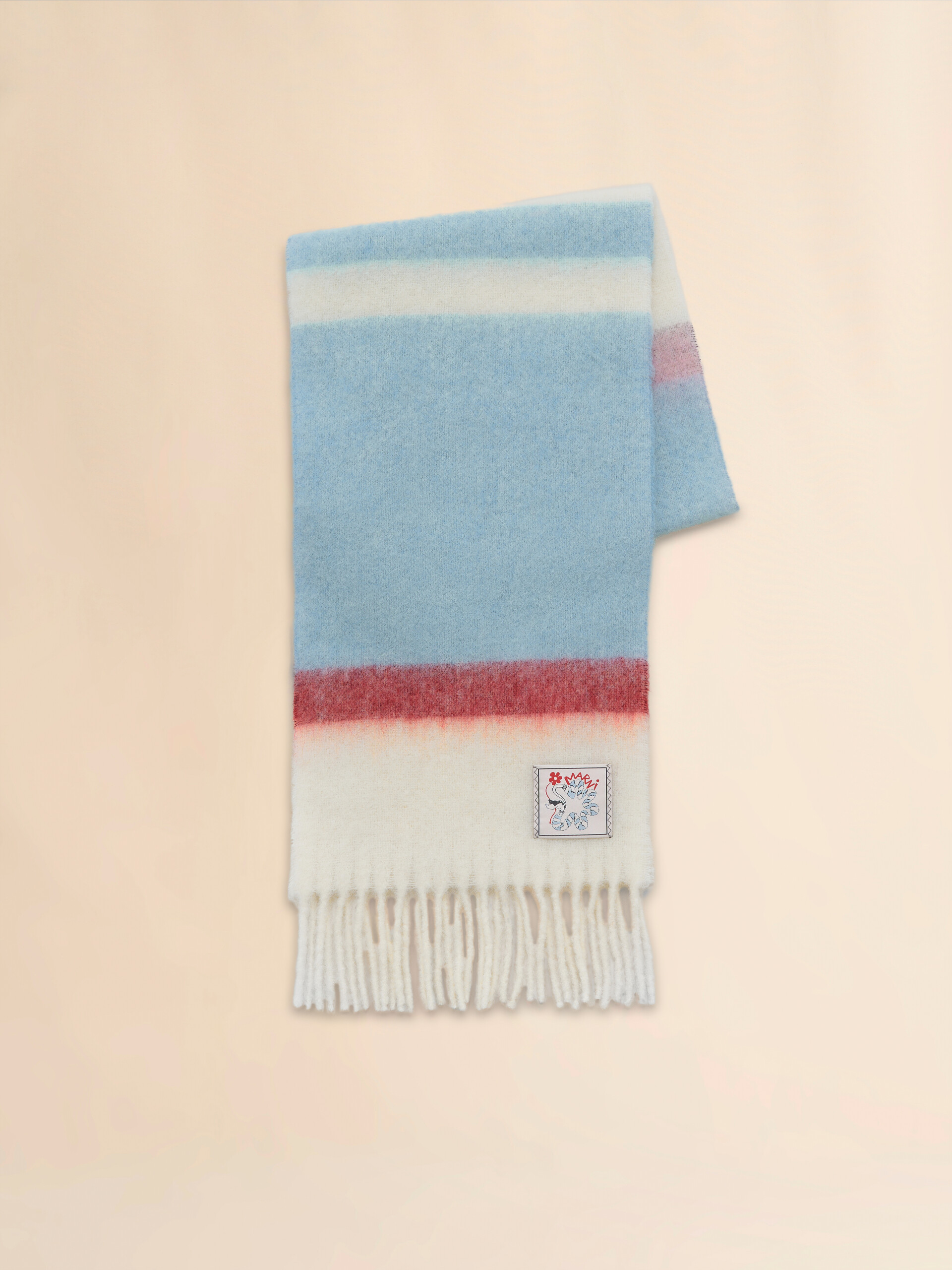 Sciarpa in alpaca e mohair azzurra con motivo a righe - Sciarpe - Image 1