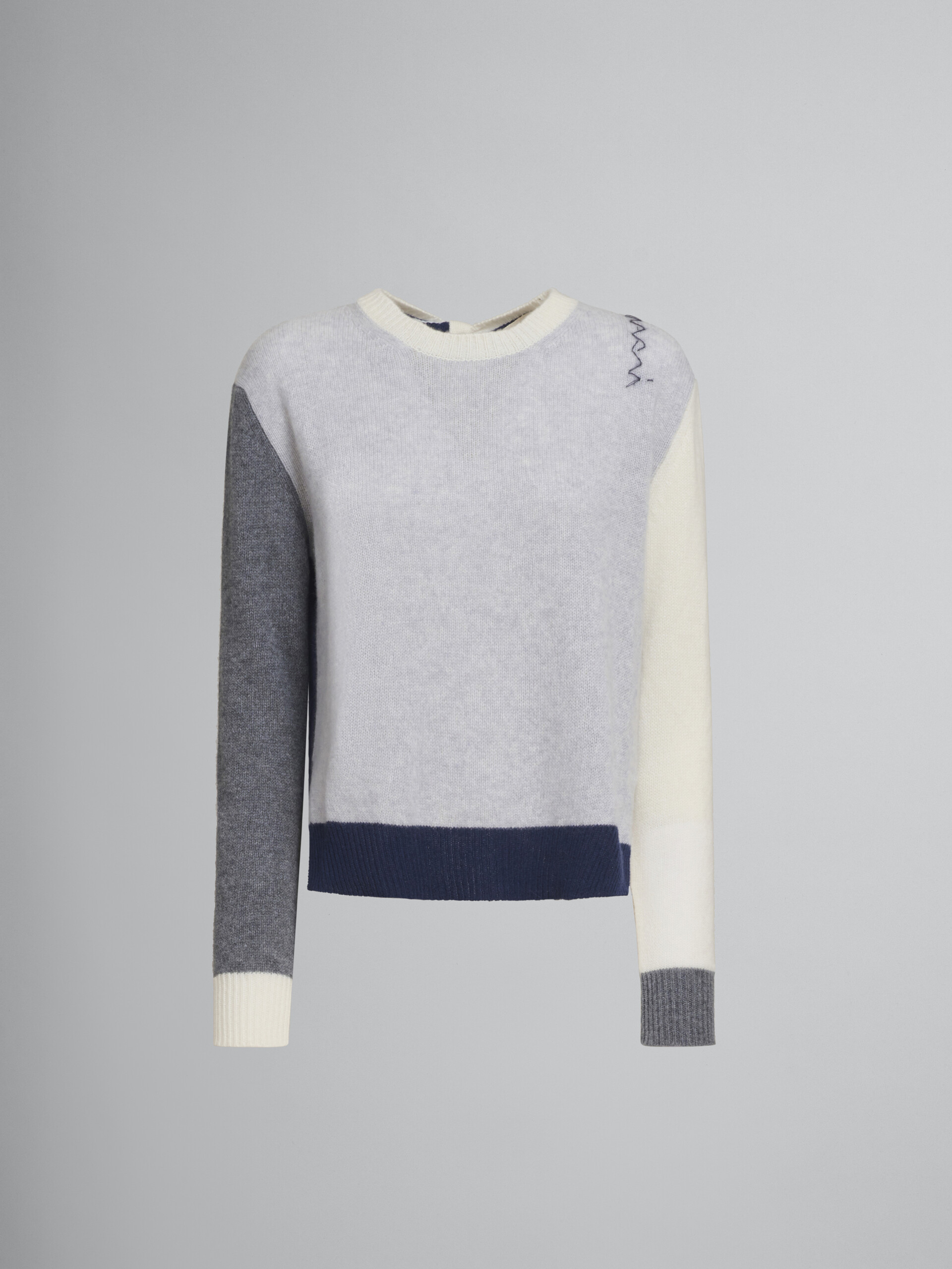 Maglione in cashmere color block grigio con ricamo Marni Symbol - Pullover - Image 1