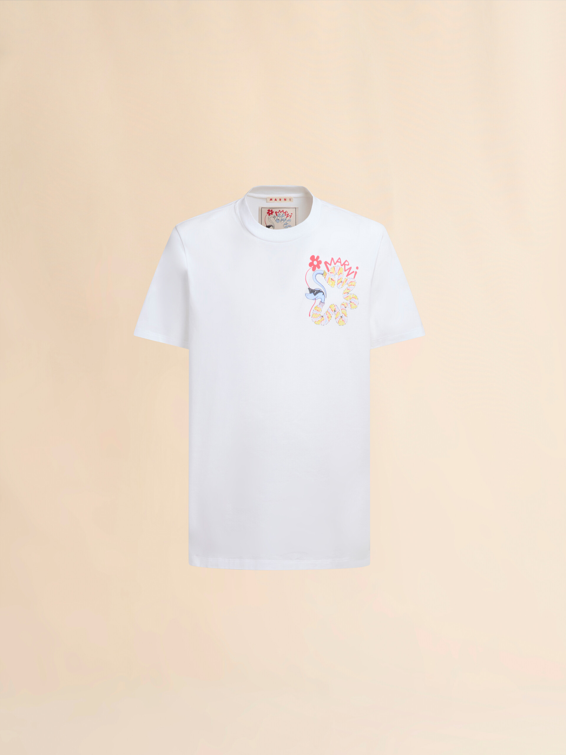 T-shirt in cotone bianco con stampa serpente - Camicie - Image 1