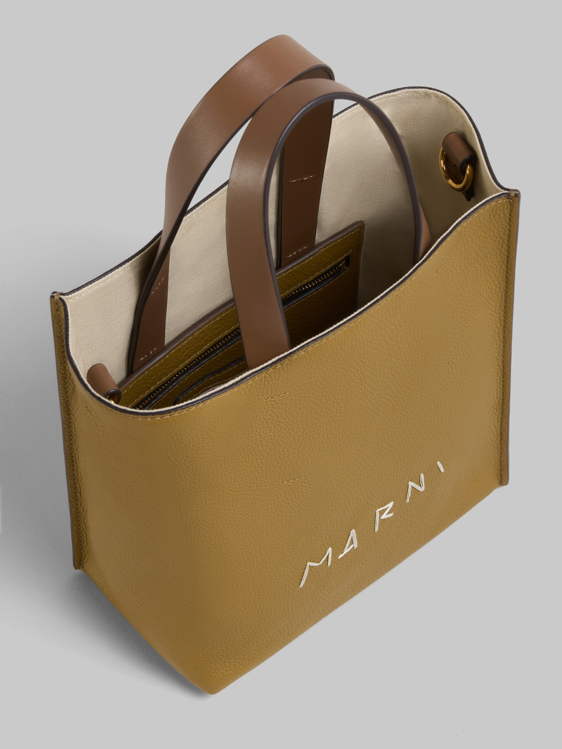 Museo Soft Mini Bag in Brown colour block Leather with Marni Mending Shopping Bags Woman Yellow