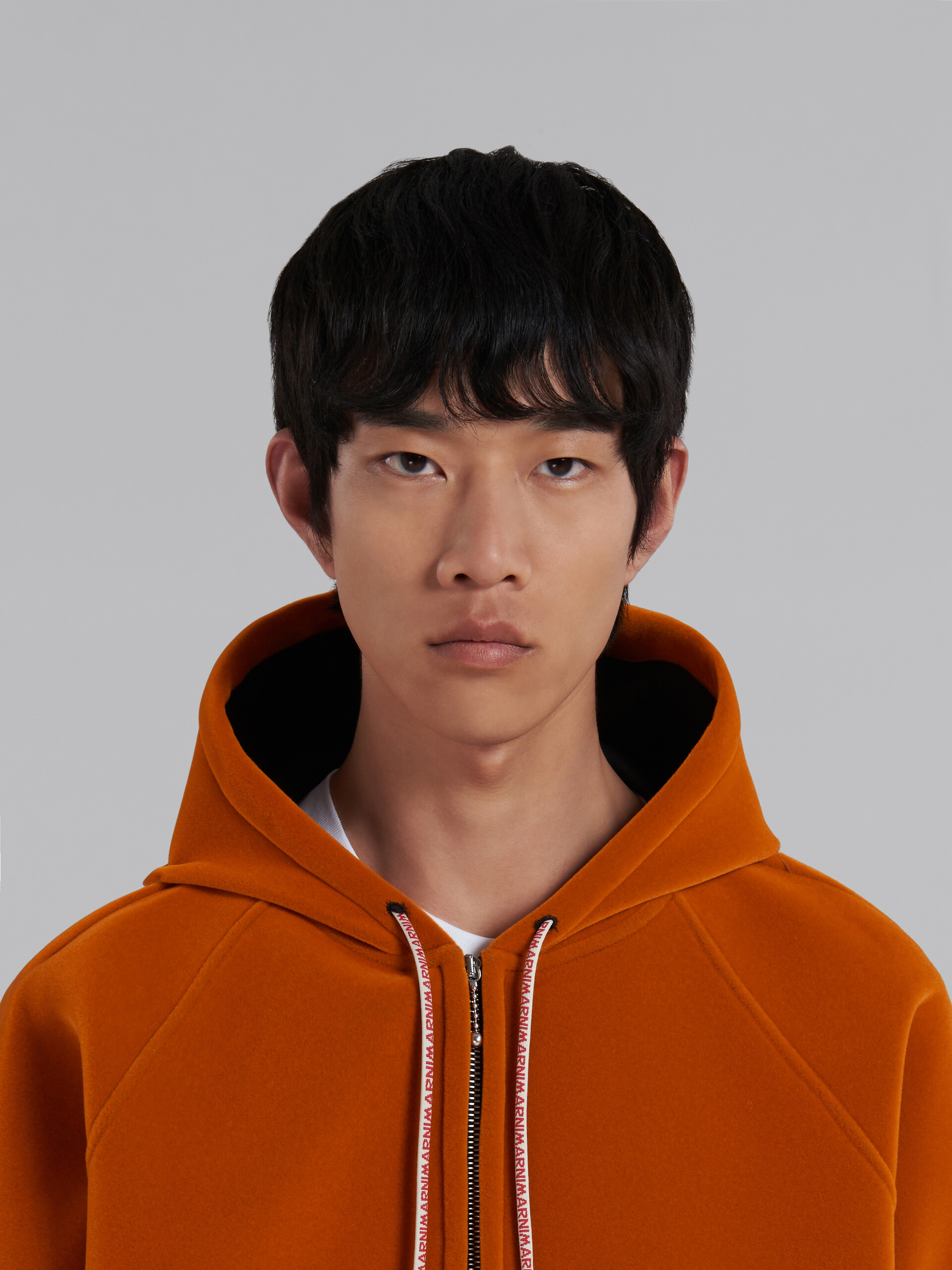 Orange sponge jersey hoodie with logo drawstring