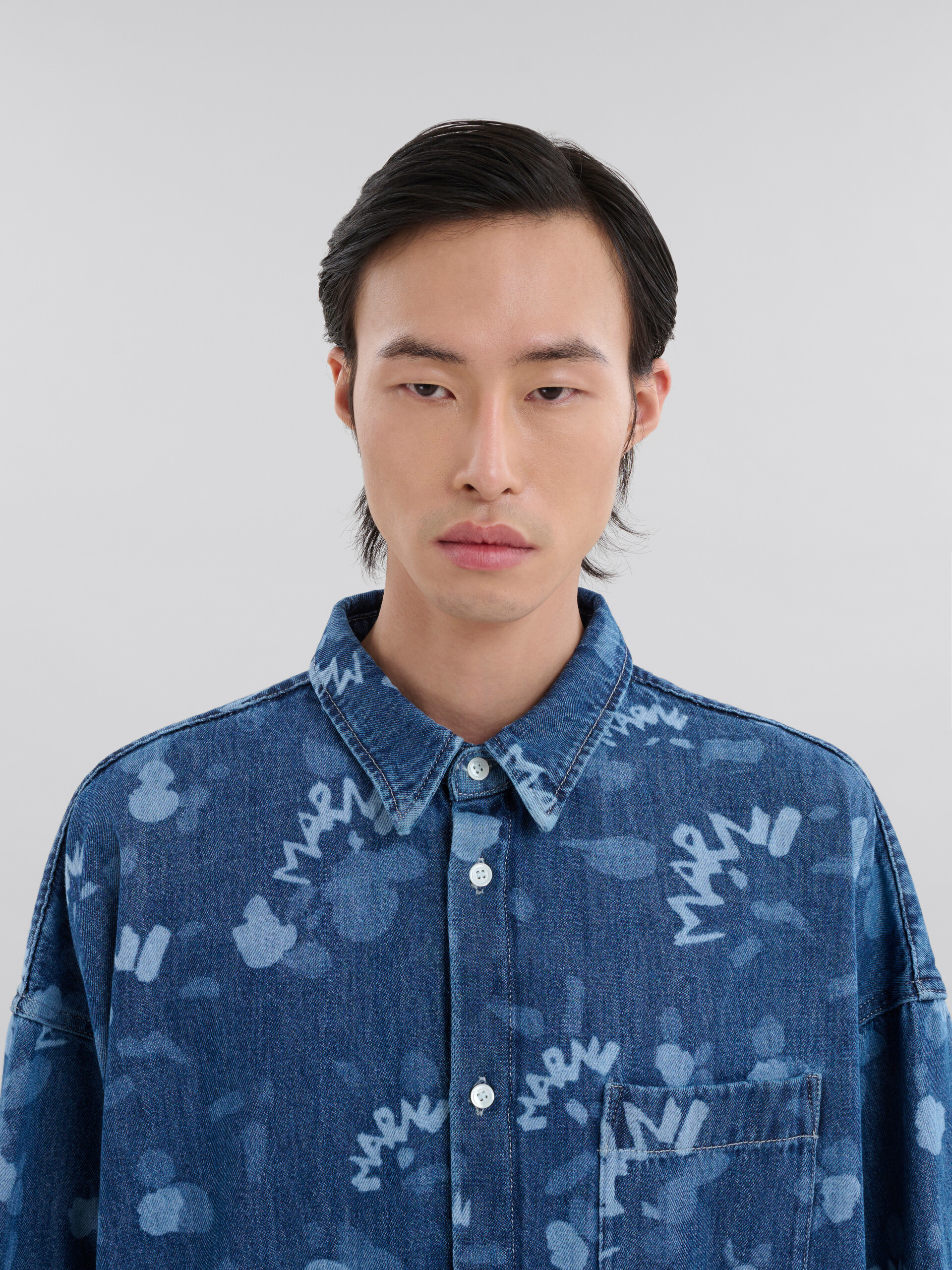 ブルー Marni Drippingプリント デニム製シャツ - シャツ - Image 4