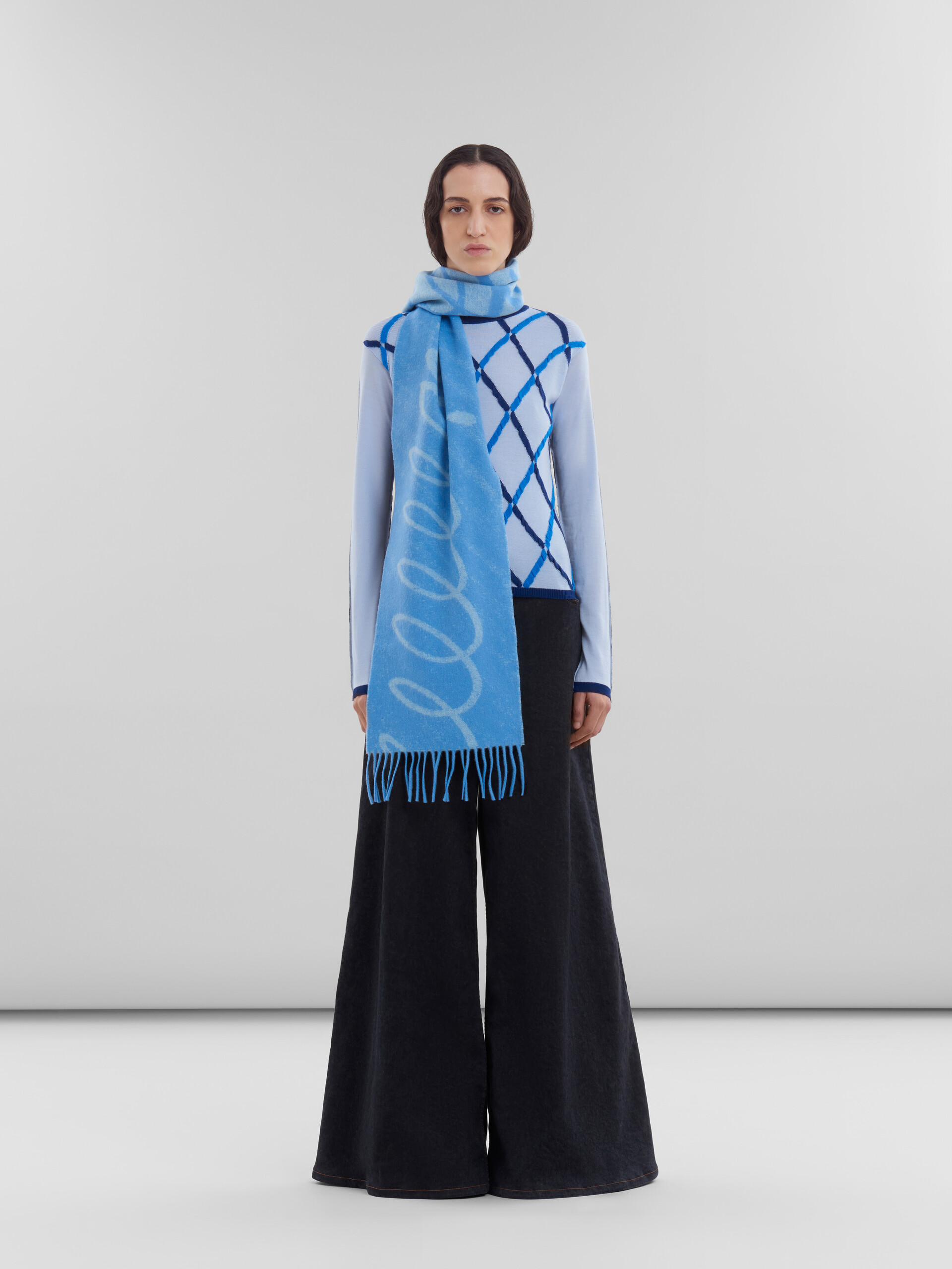 Sciarpa in lana-cashmere blu con motivo Echoes - Sciarpe - Image 2