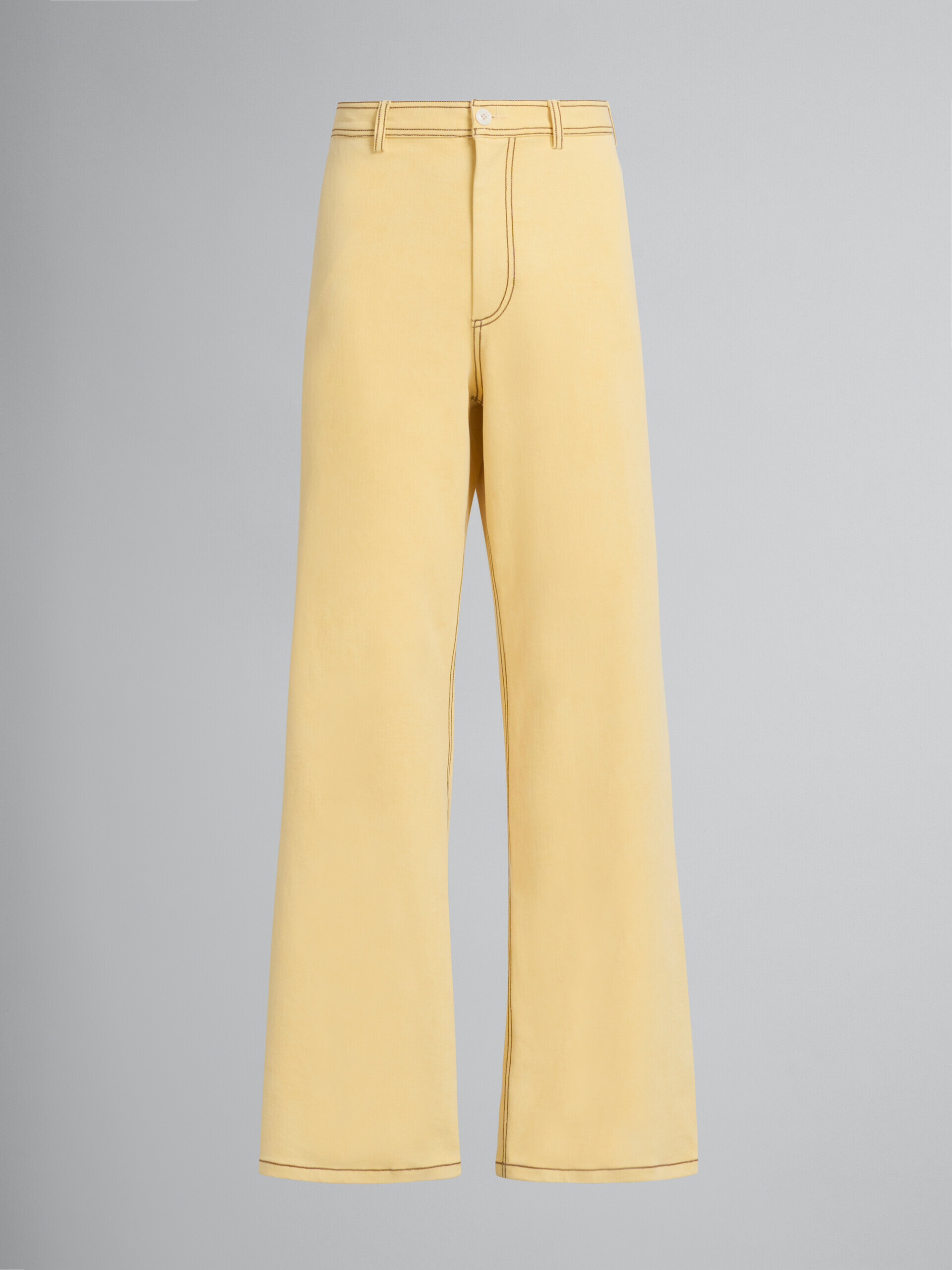 Pantaloni in denim biologico giallo con cuciture a contrasto - Pantaloni - Image 2