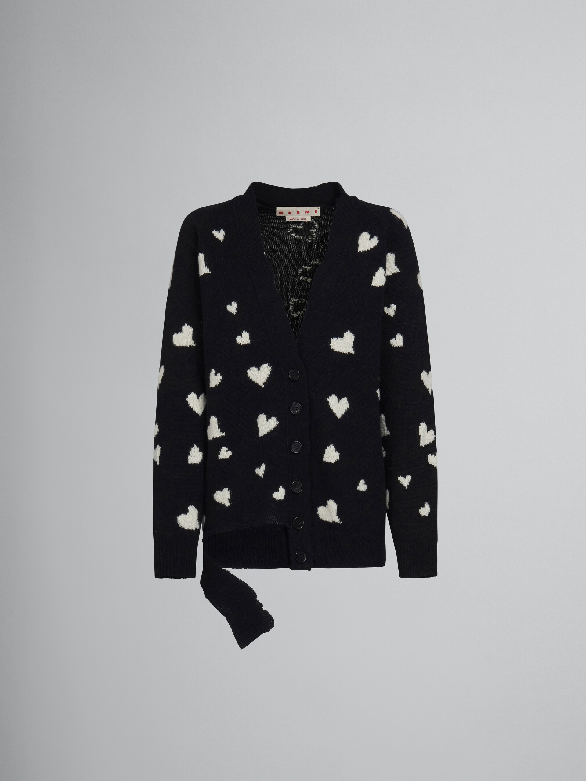 with Marni Hearts wool motif long | Black of cardigan Bunch