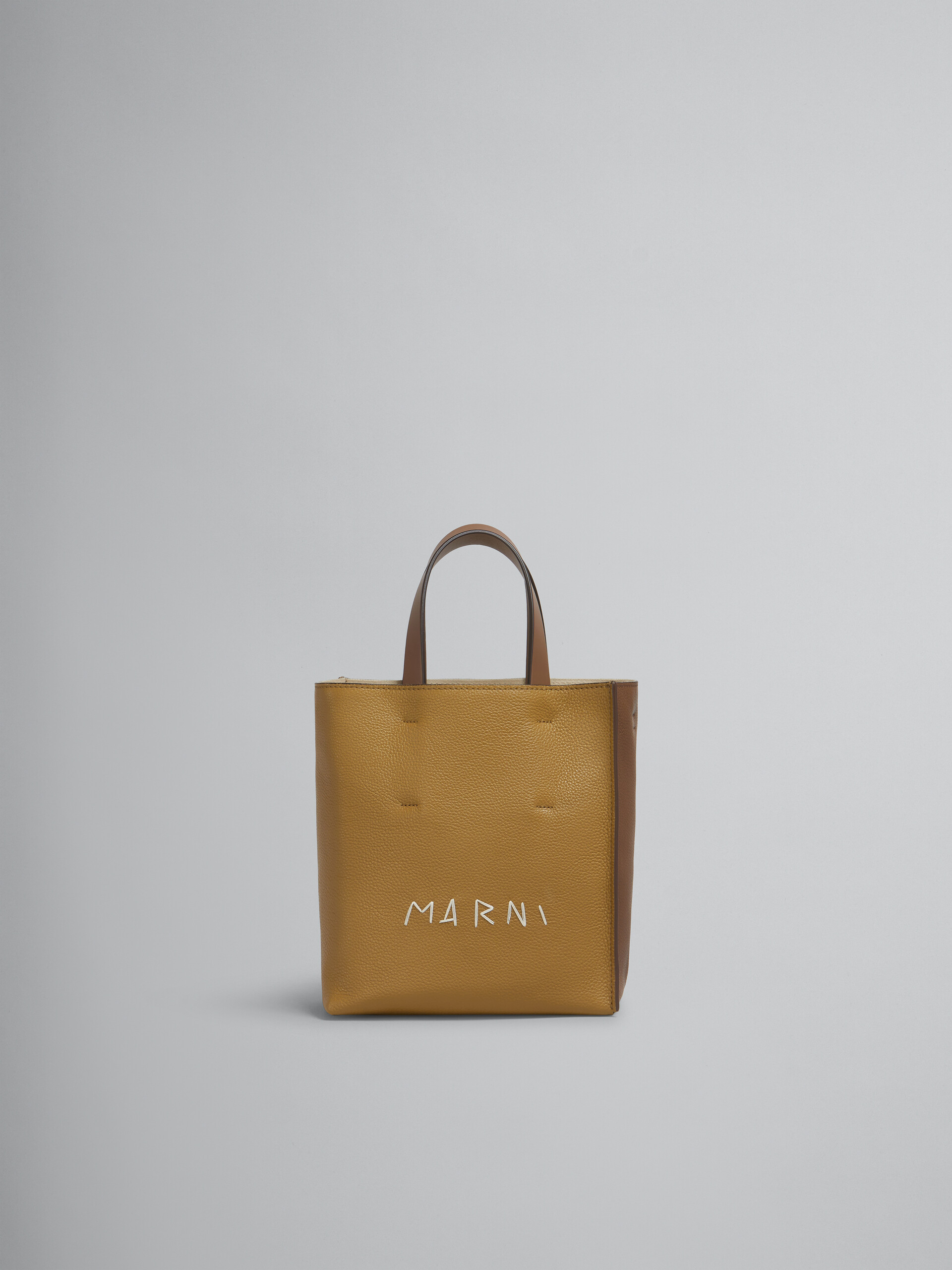 Museo Soft Mini Bag in Brown colour block Leather with Marni Mending Shopping Bags Woman Yellow