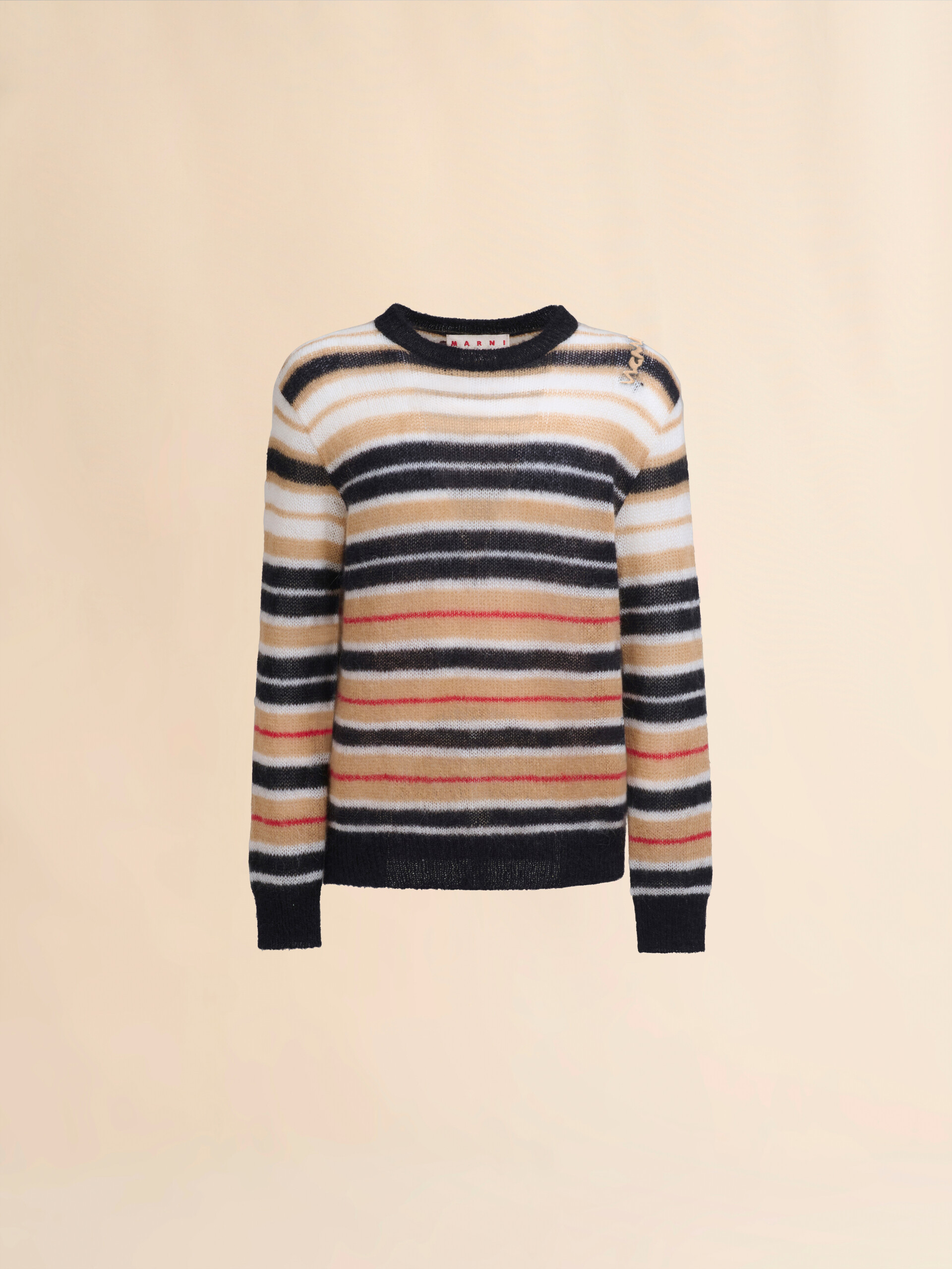 Maglione in mohair spazzolato beige a righe - Pullover - Image 1