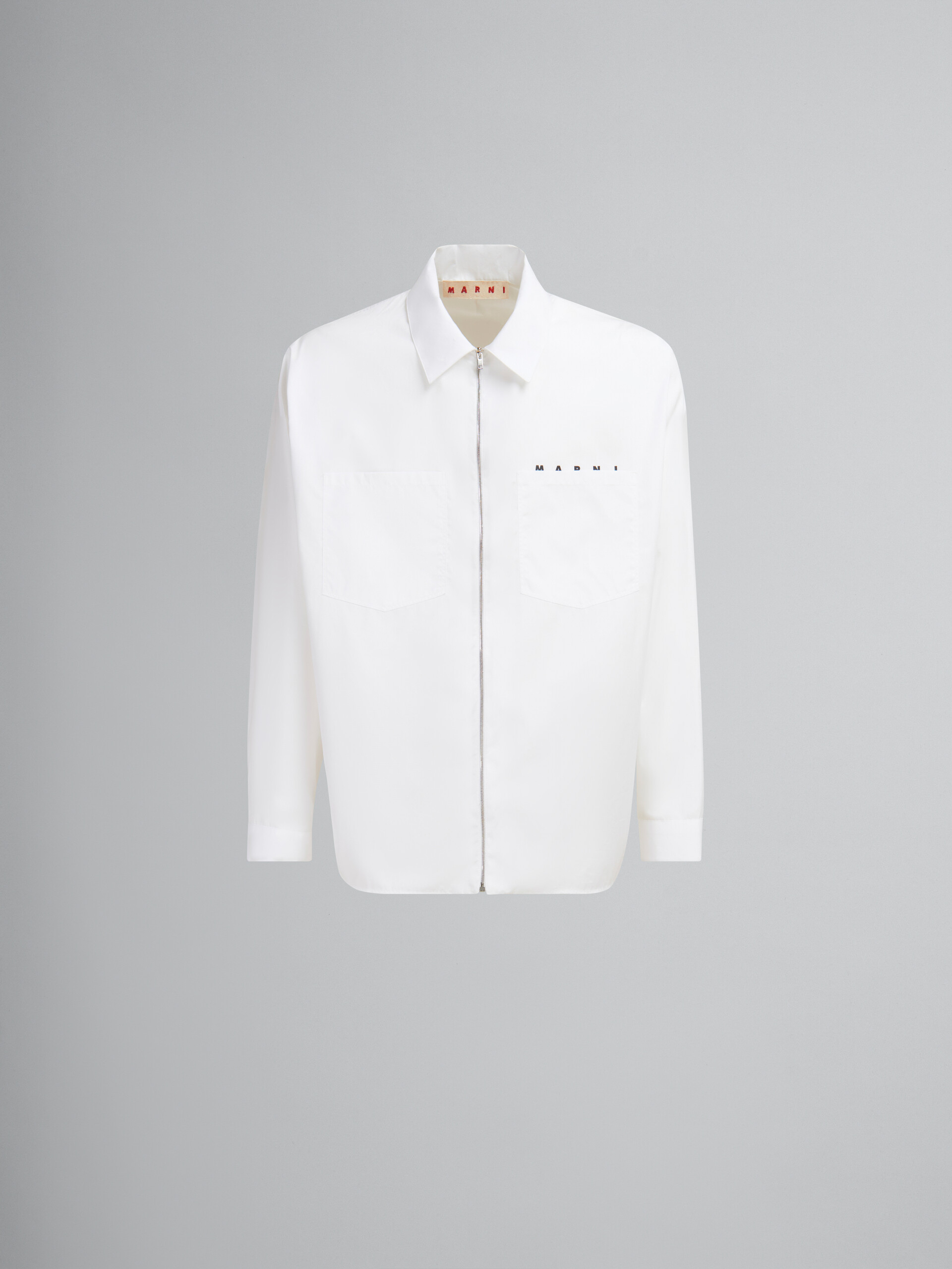 Camicia con zip in popeline biologico bianco con logo nascosto - Camicie - Image 1