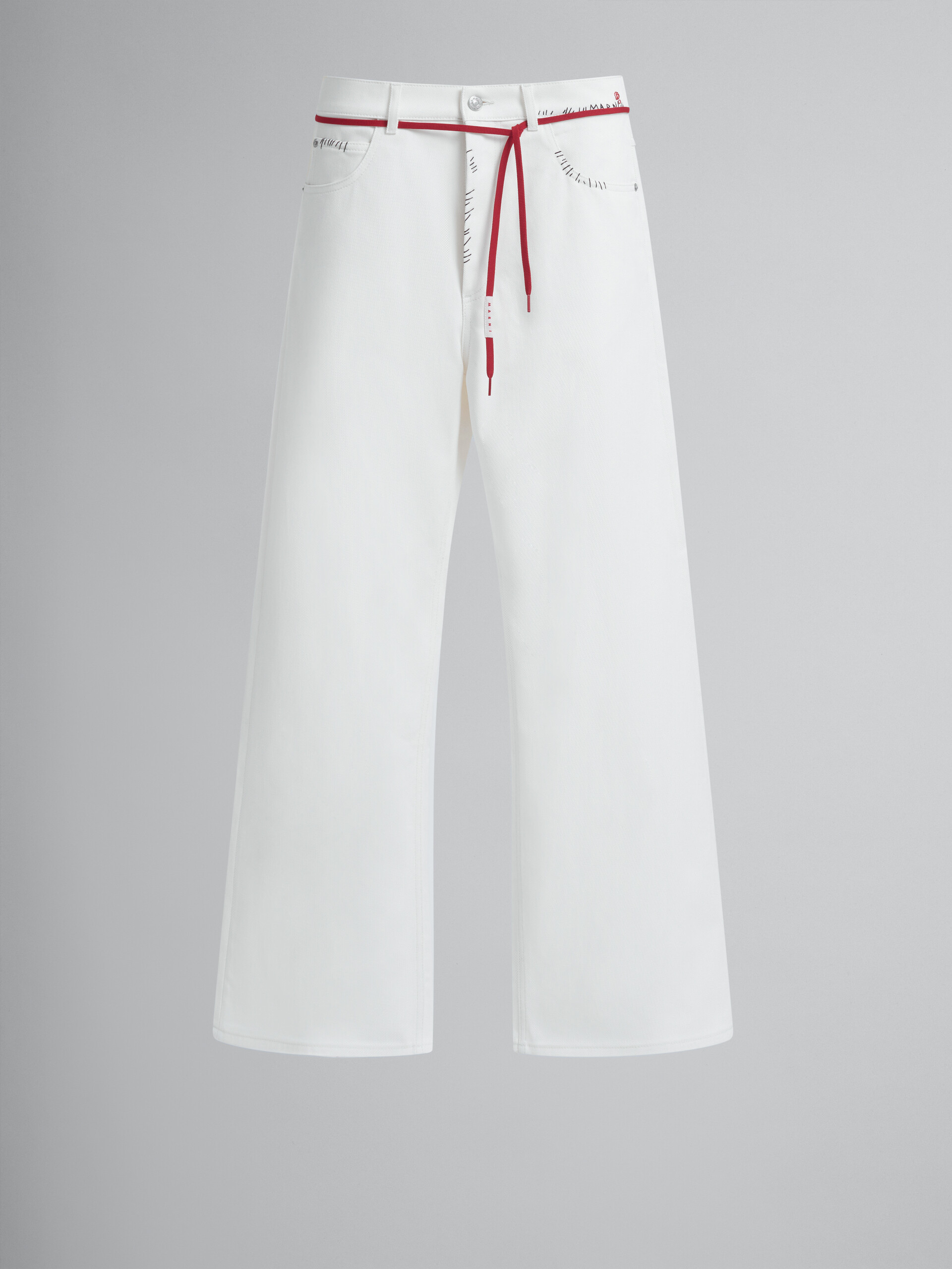 Pantaloni in cotone bianco con ricamo Marni Mending - Pantaloni - Image 1