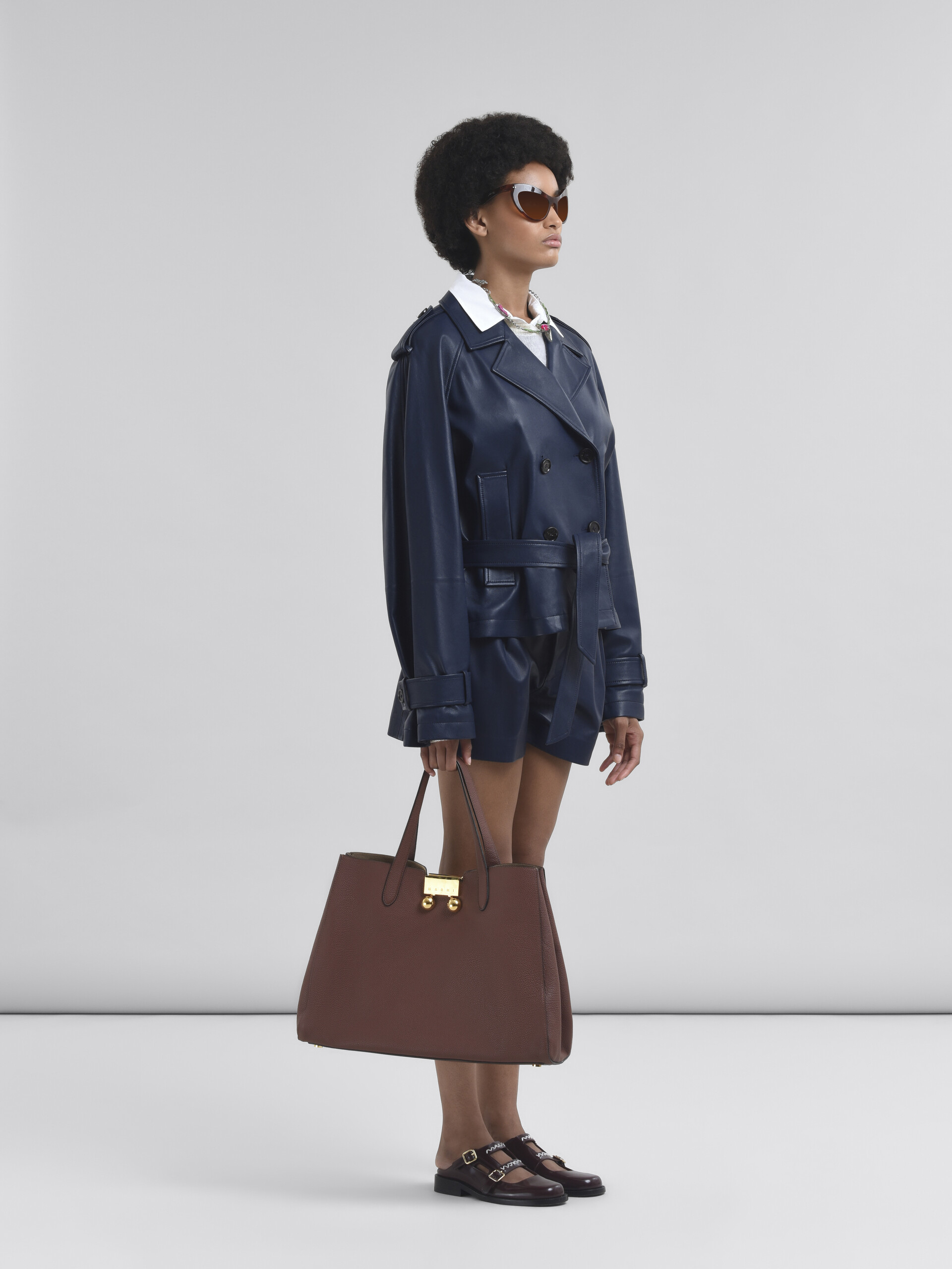 Trench corto in nappa blu - Giacche - Image 6