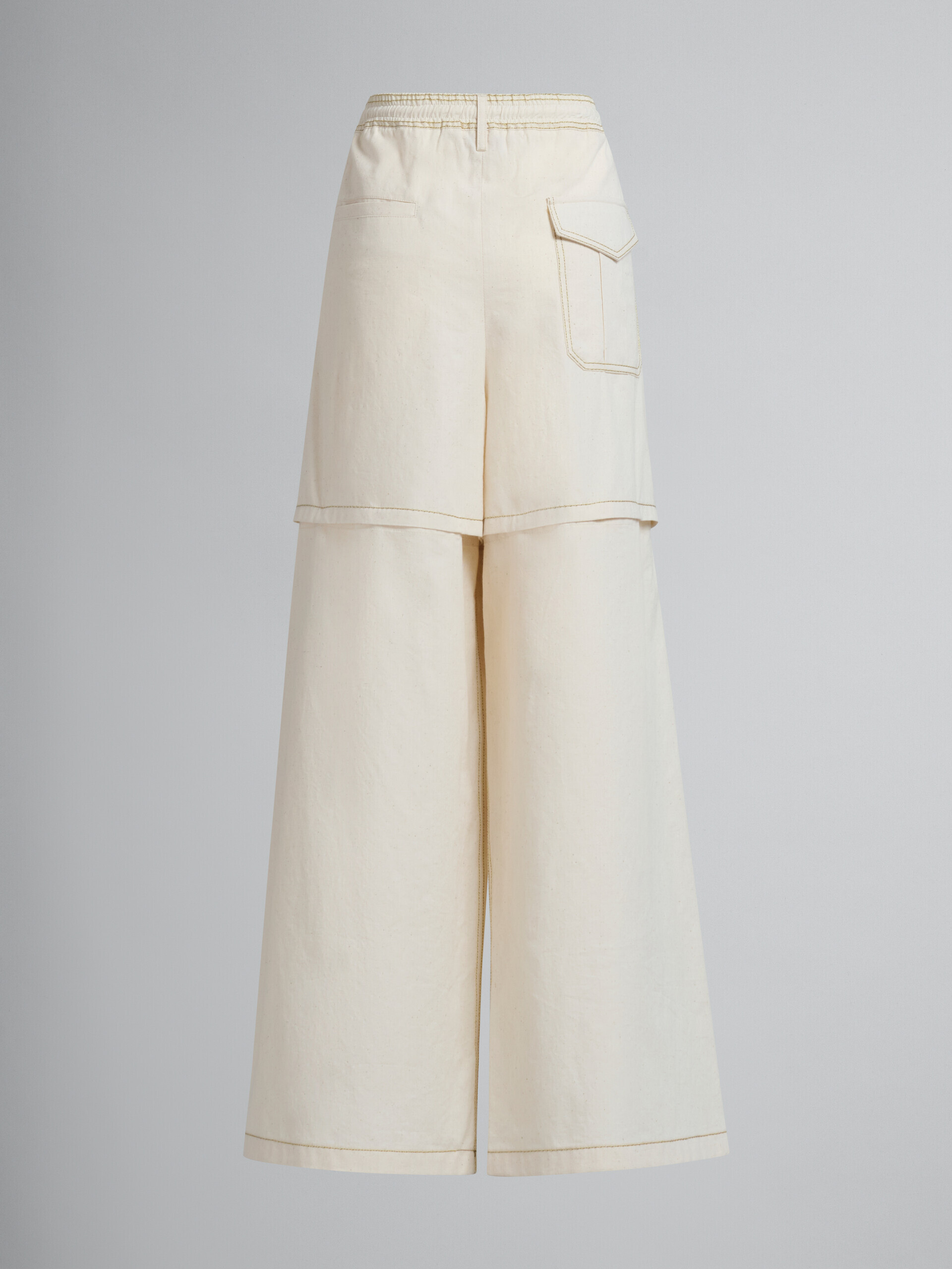 Pantaloni cargo in tela di cotone biologico beige chiaro con impunture Marni - Pantaloni - Image 3