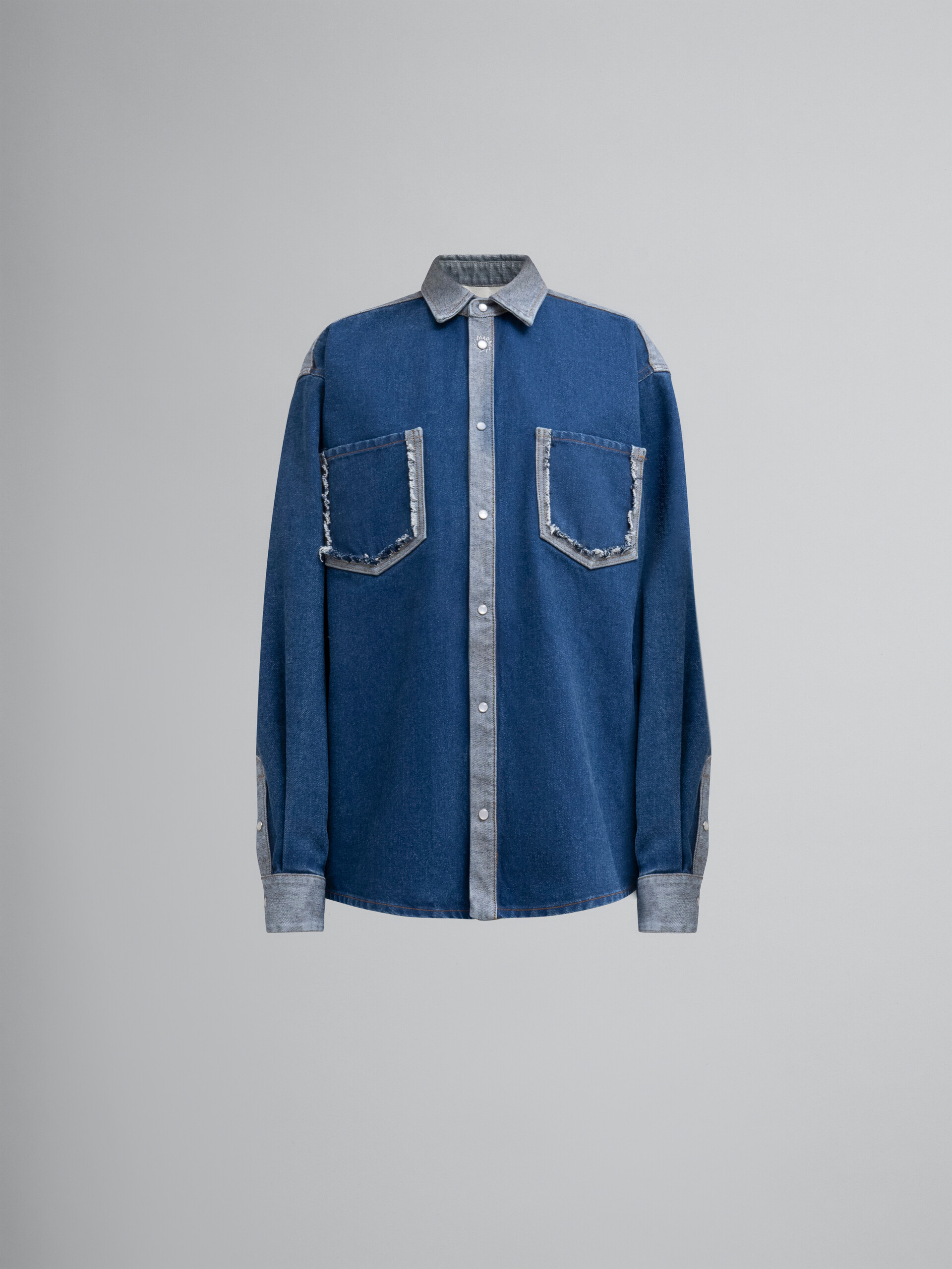 Camicia in denim bicolore blu con bordi a taglio vivo - Camicie - Image 1