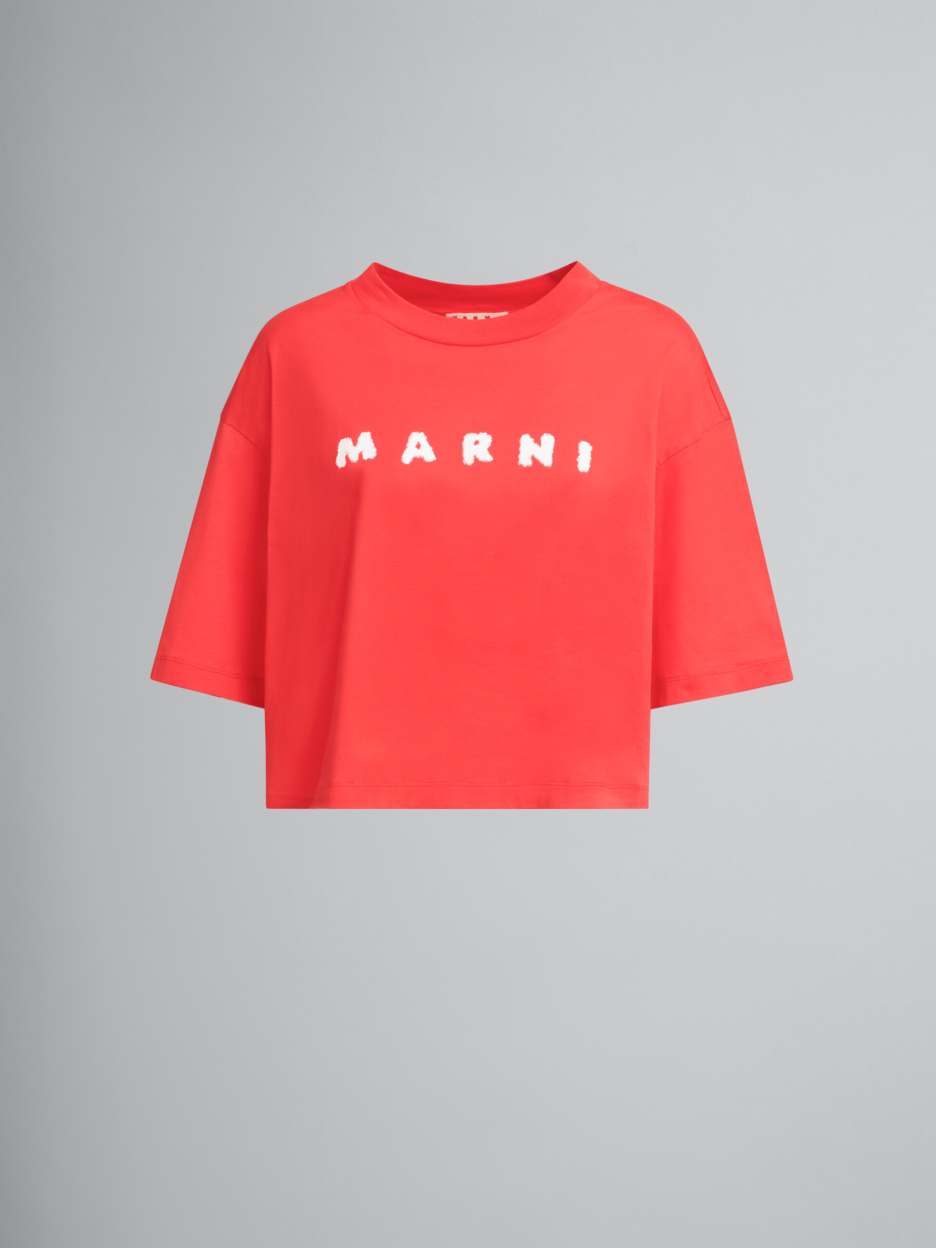 T-shirt boxy in jersey rosso con logo Marni Scribbled - T-shirt - Image 1