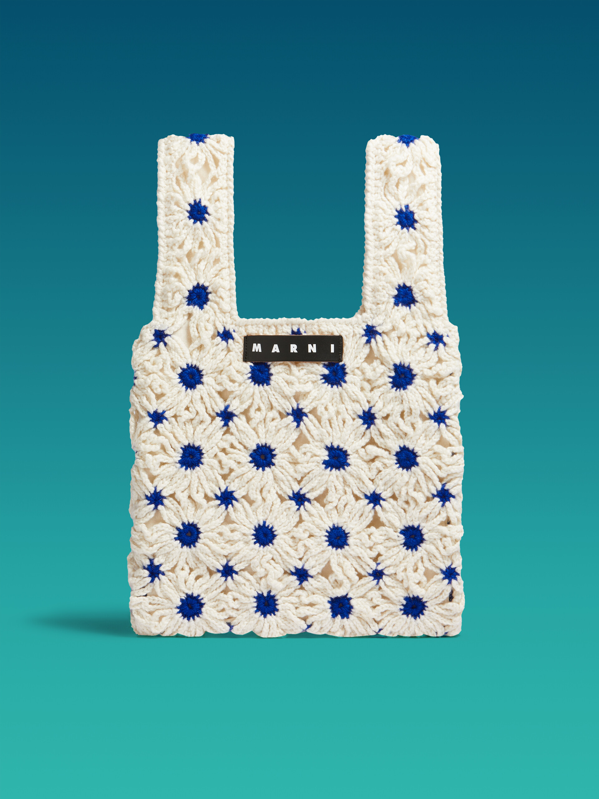 MARNI MARKET FISH bag in white and blue crochet | Marni