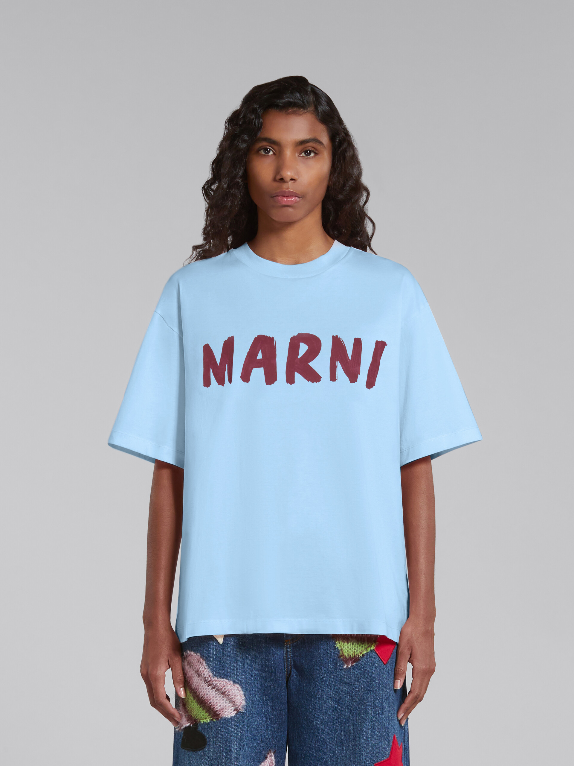 Light blue T-shirt with Marni print | Marni