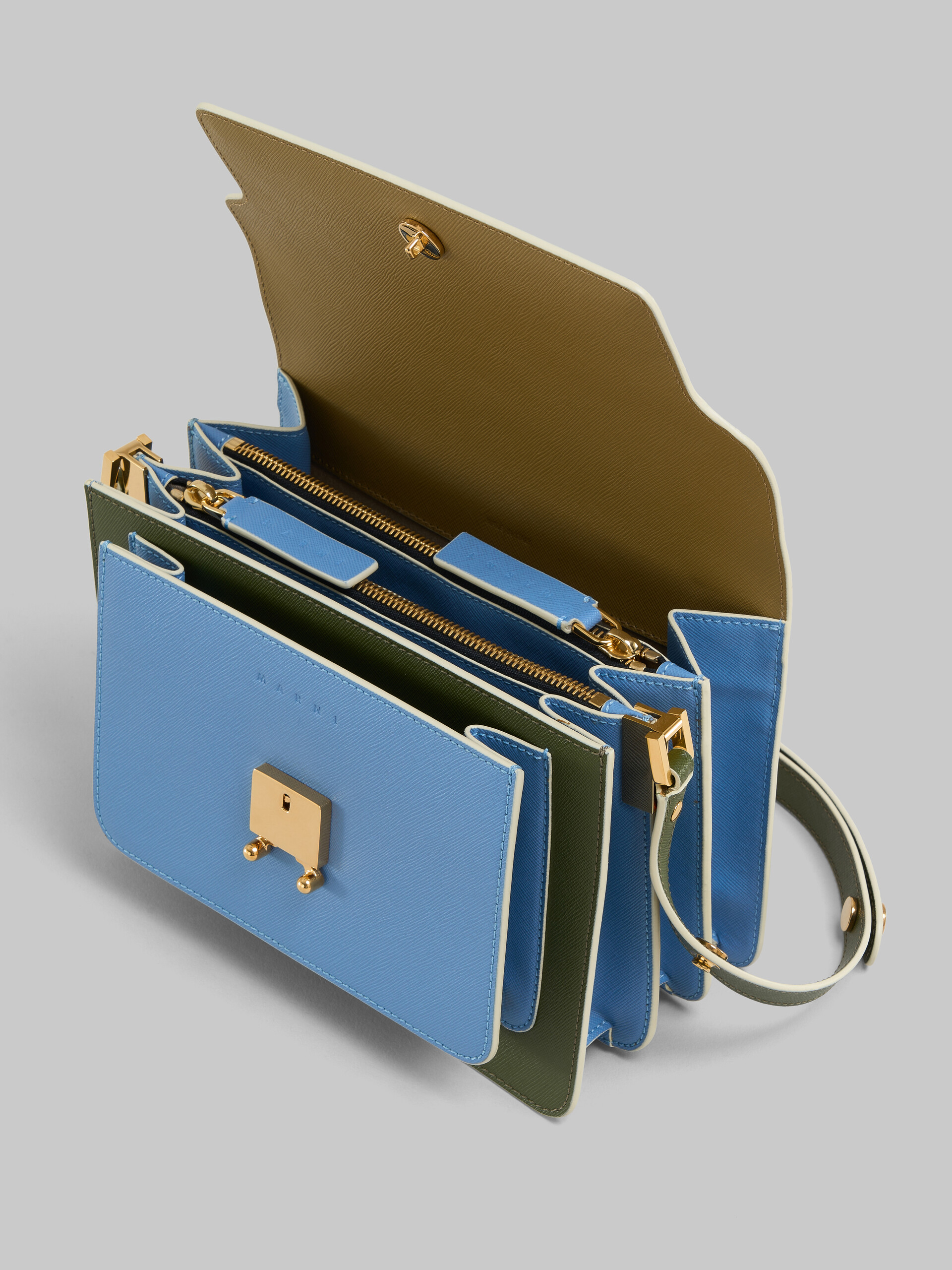 Marni Trunk Color Block Saffiano Leather Shoulder Bag