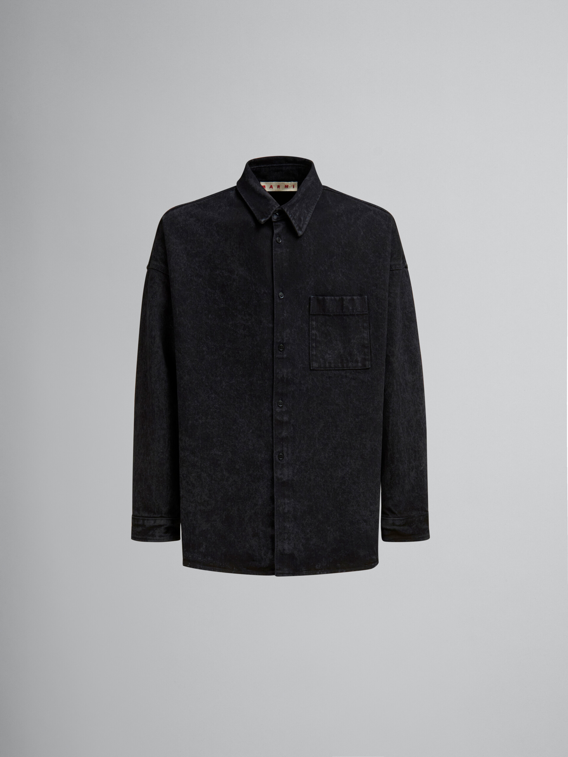 Camicia oversize in denim effetto marmorizzato nero - Camicie - Image 1