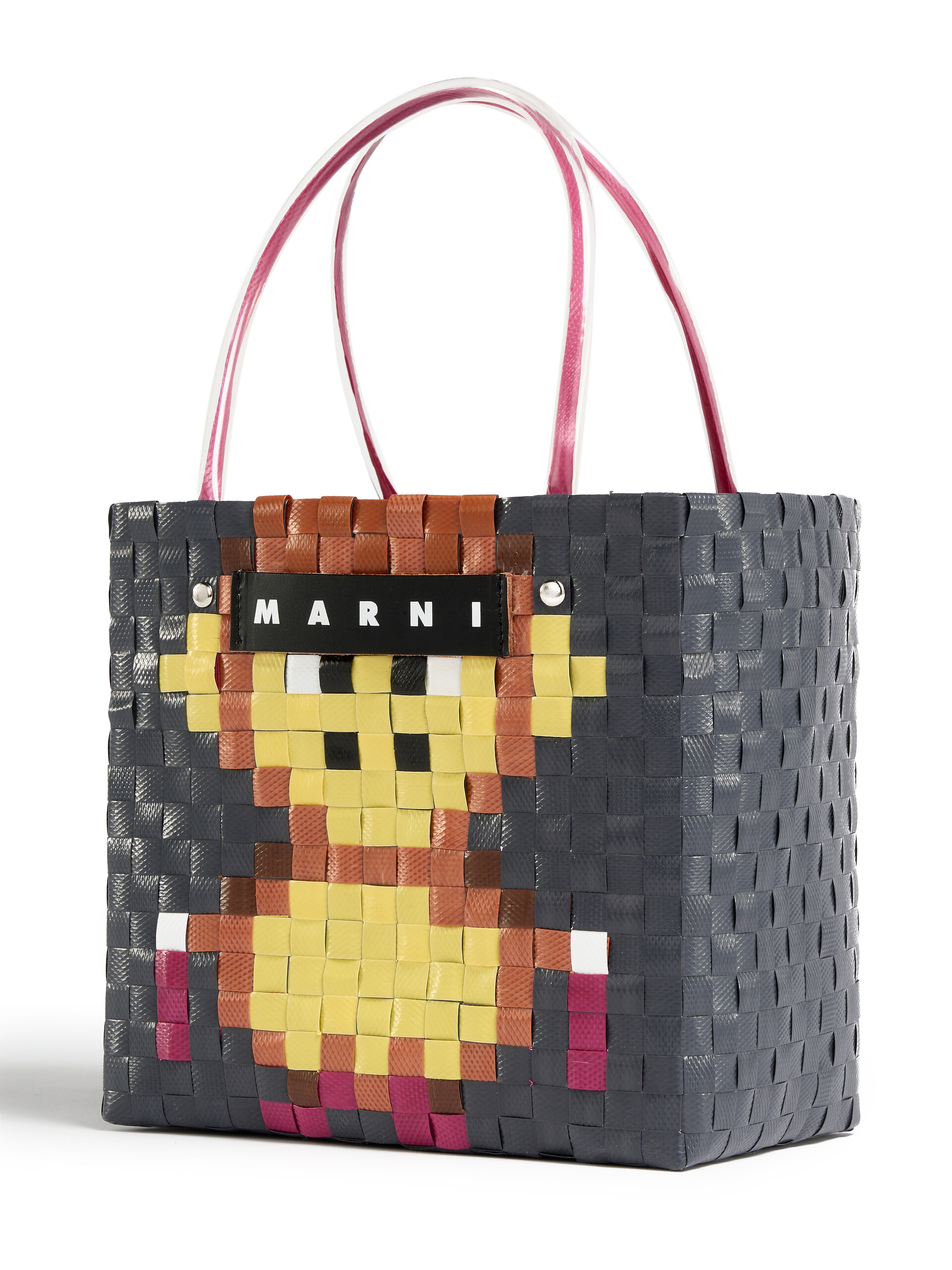 Borsa MARNI MARKET ANIMAL BASKET in intrecciato grigio scuro - Borse shopping - Image 4