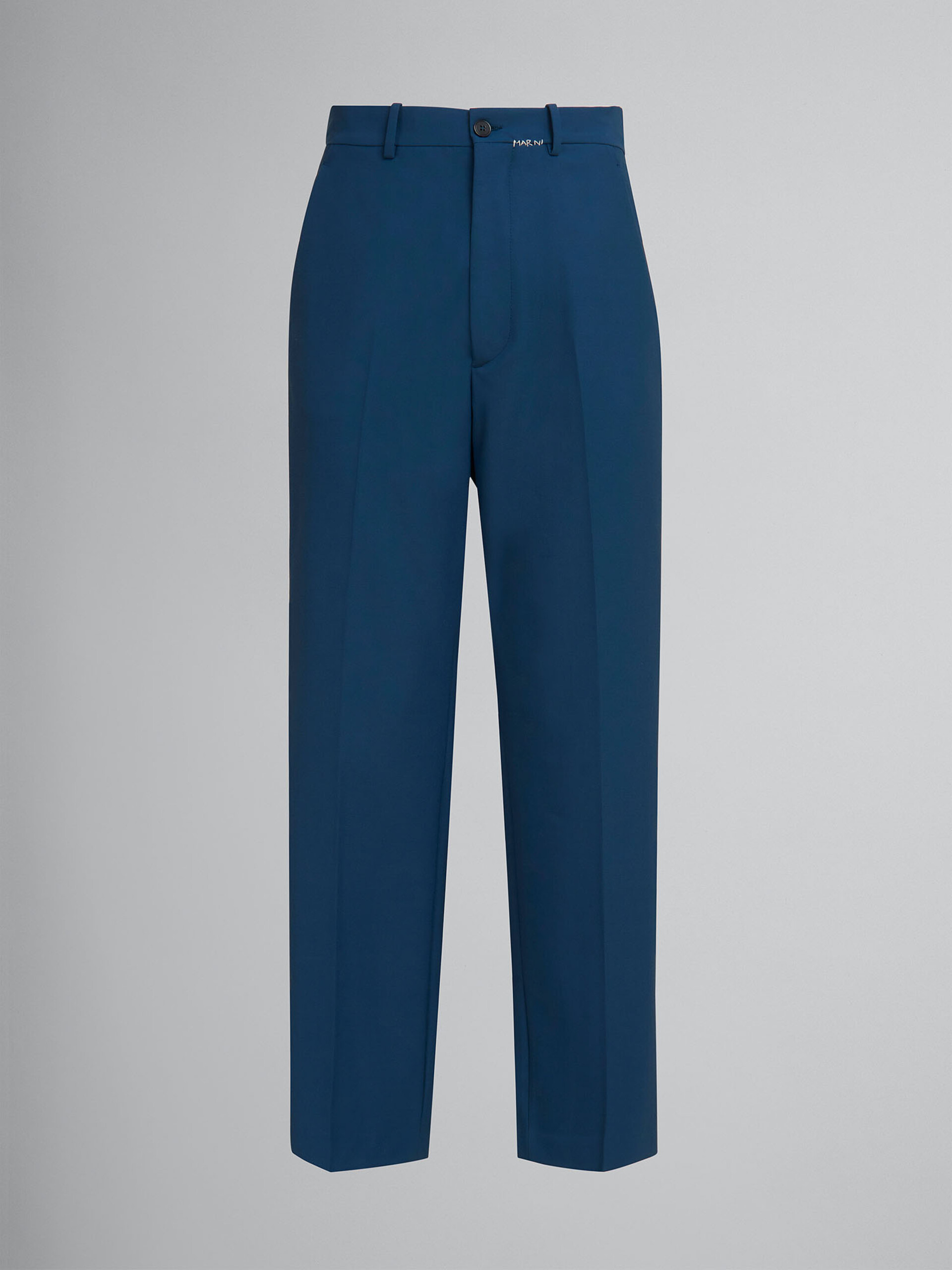 Pantaloni in lana blu con logo rammendo Marni - Pantaloni - Image 1