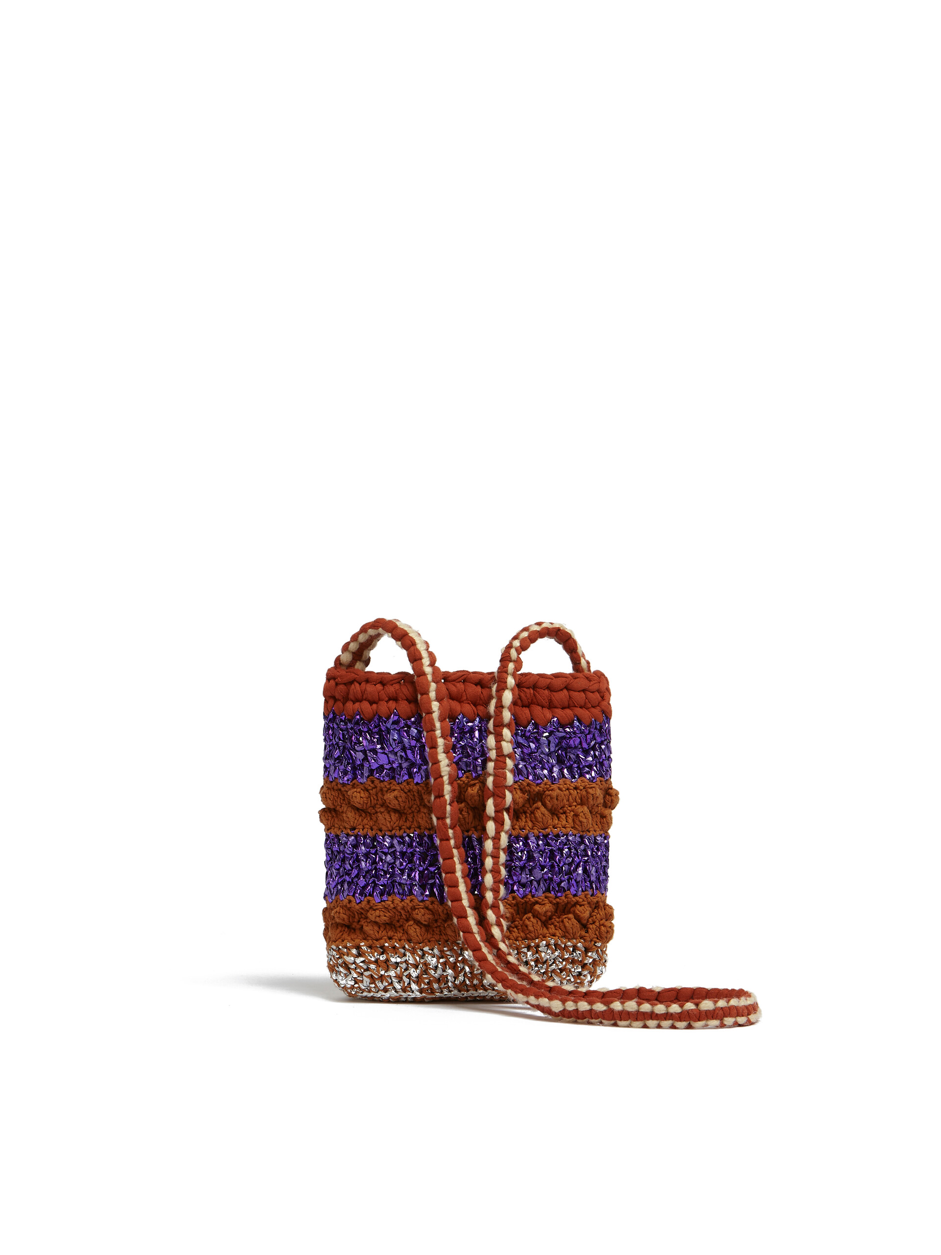 Borsa tracolla MARNI MARKET Mini in maglia a rilievo marrone e viola - Borse shopping - Image 3