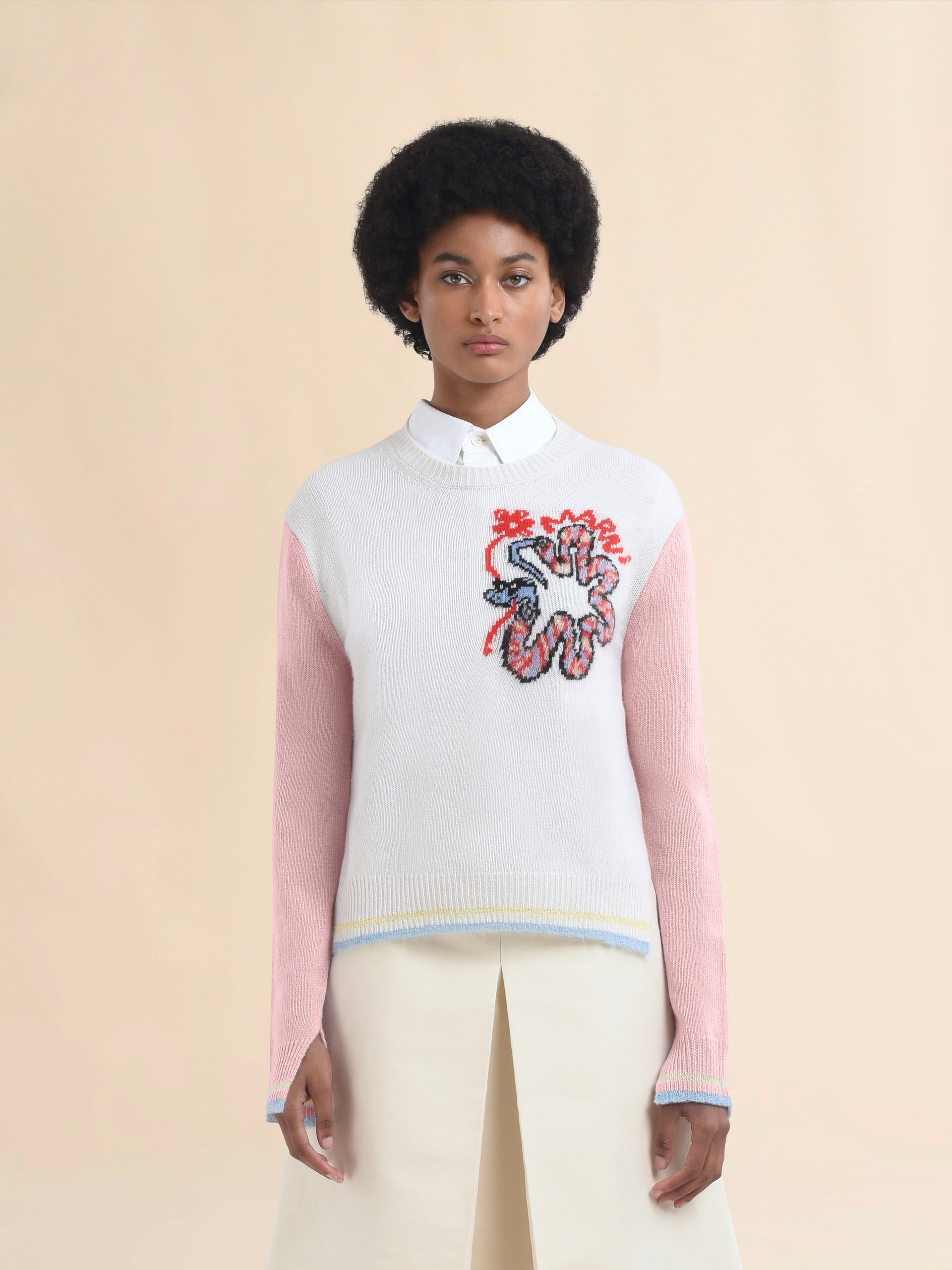 Maglia in lana bianca con motivo serpente jacquard - Pullover - Image 2