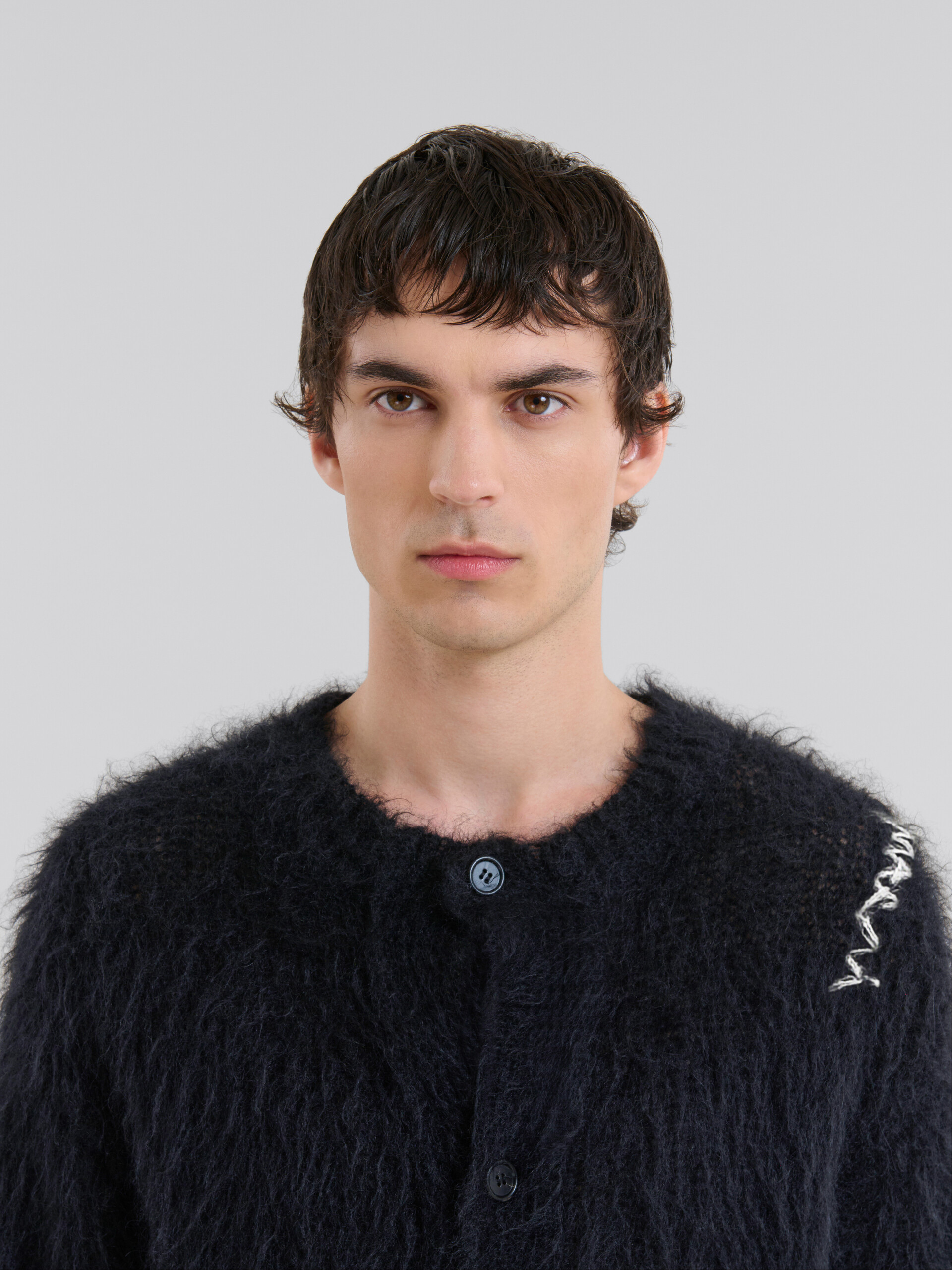 Cardigan in mohair spazzolato nero - Pullover - Image 4