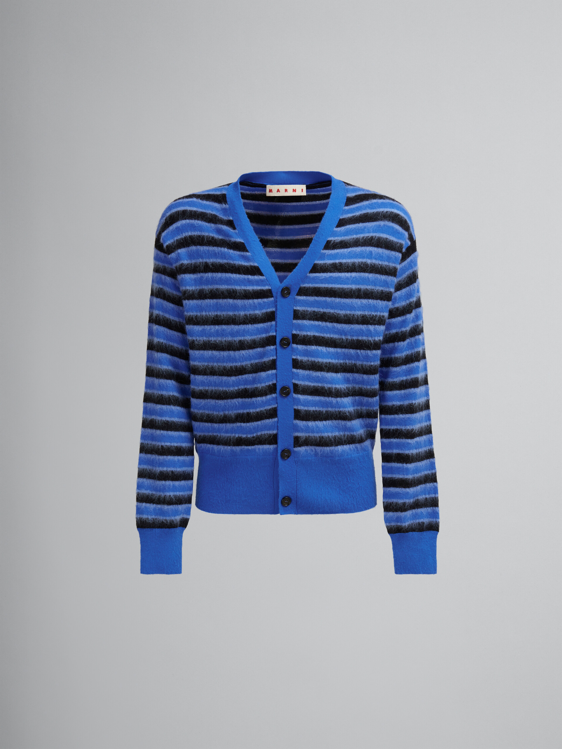 Cardigan a righe in lana-mohair blu - Pullover - Image 1